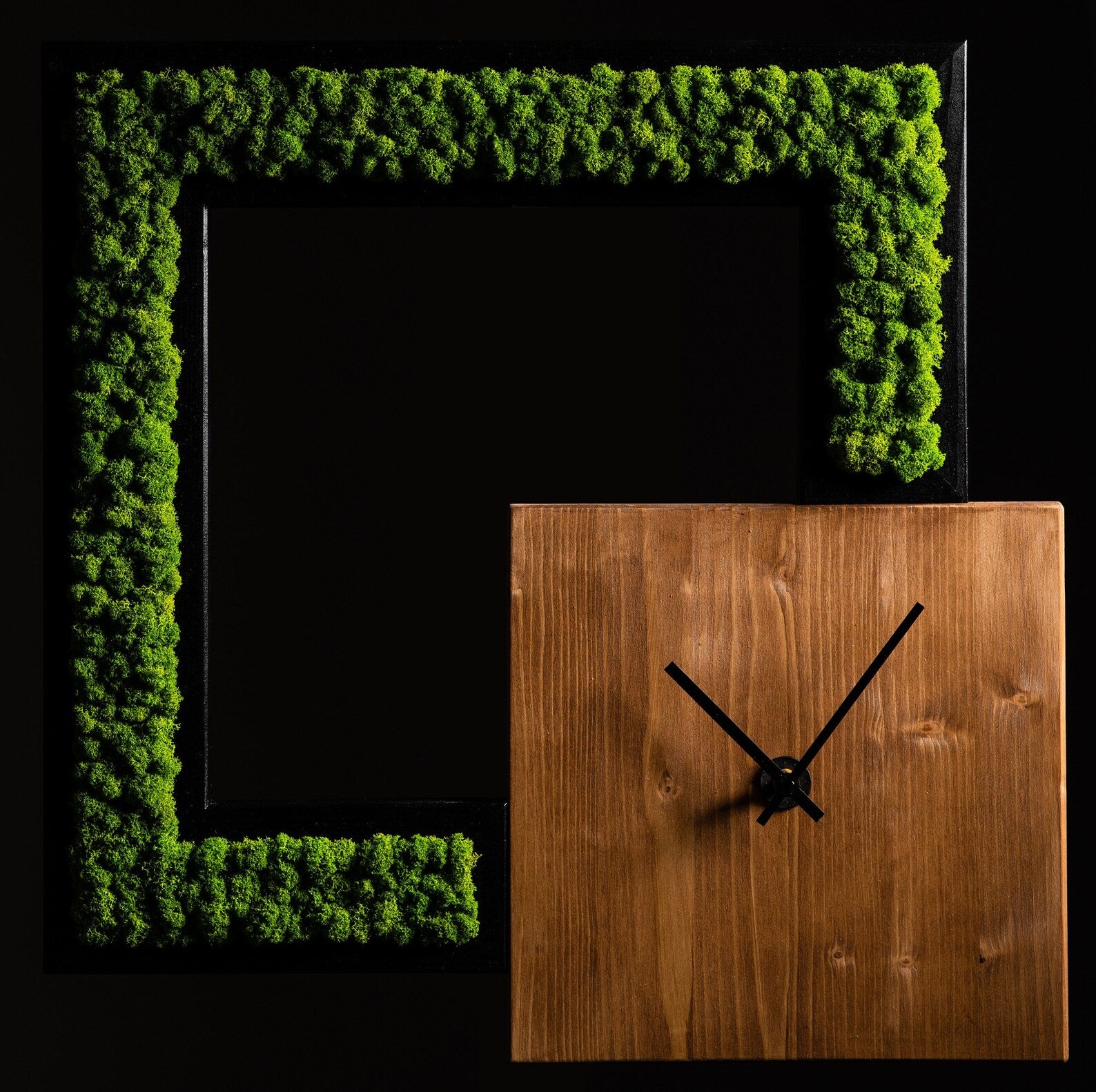 Modern Art Wall Clock – Green Stabilized Moss Decoration