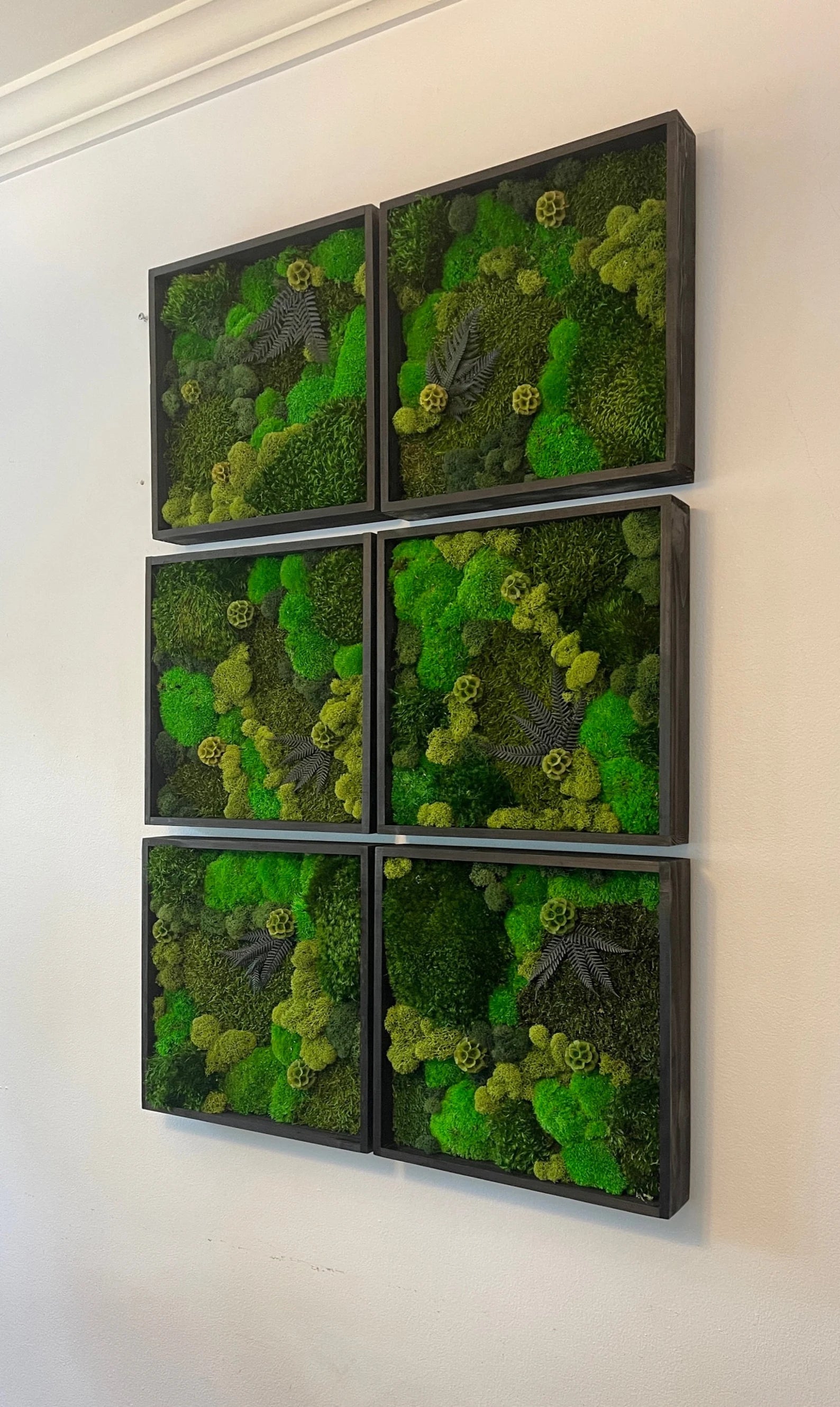 Moss Wall Art – Preserved Green Moss in 12” Wood Frame | Single or Set of 12