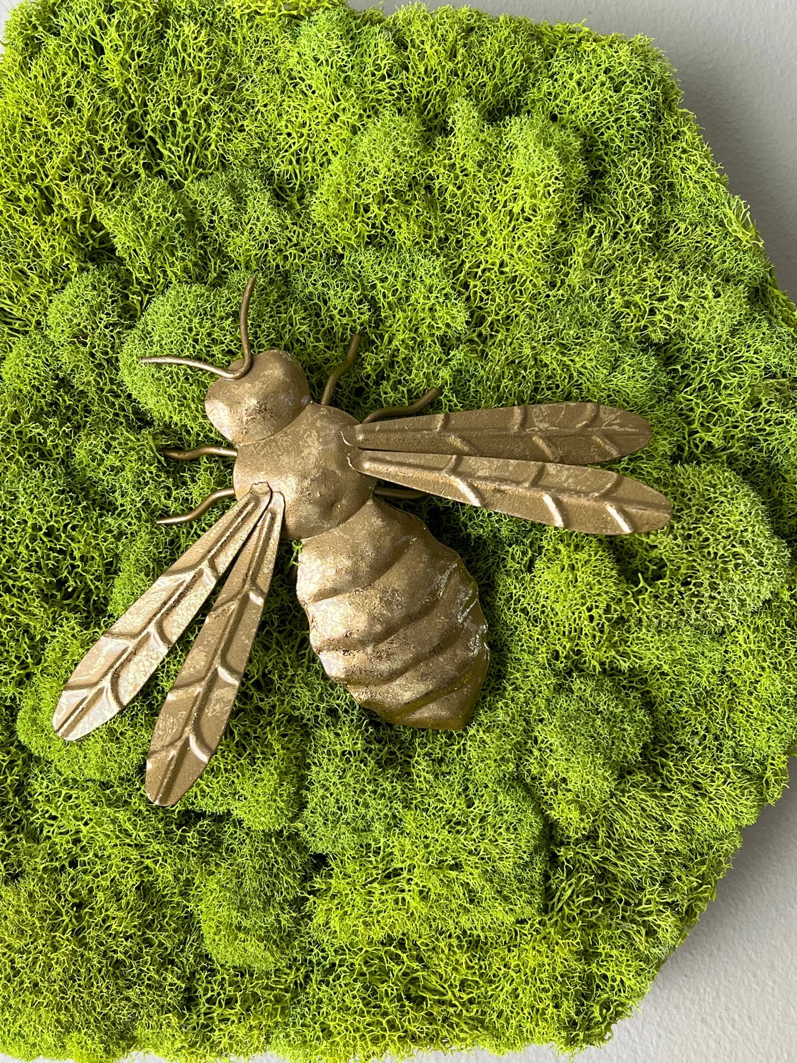 Honey Bee Moss Wall Art | Gold Steel Decoration 12-Inch