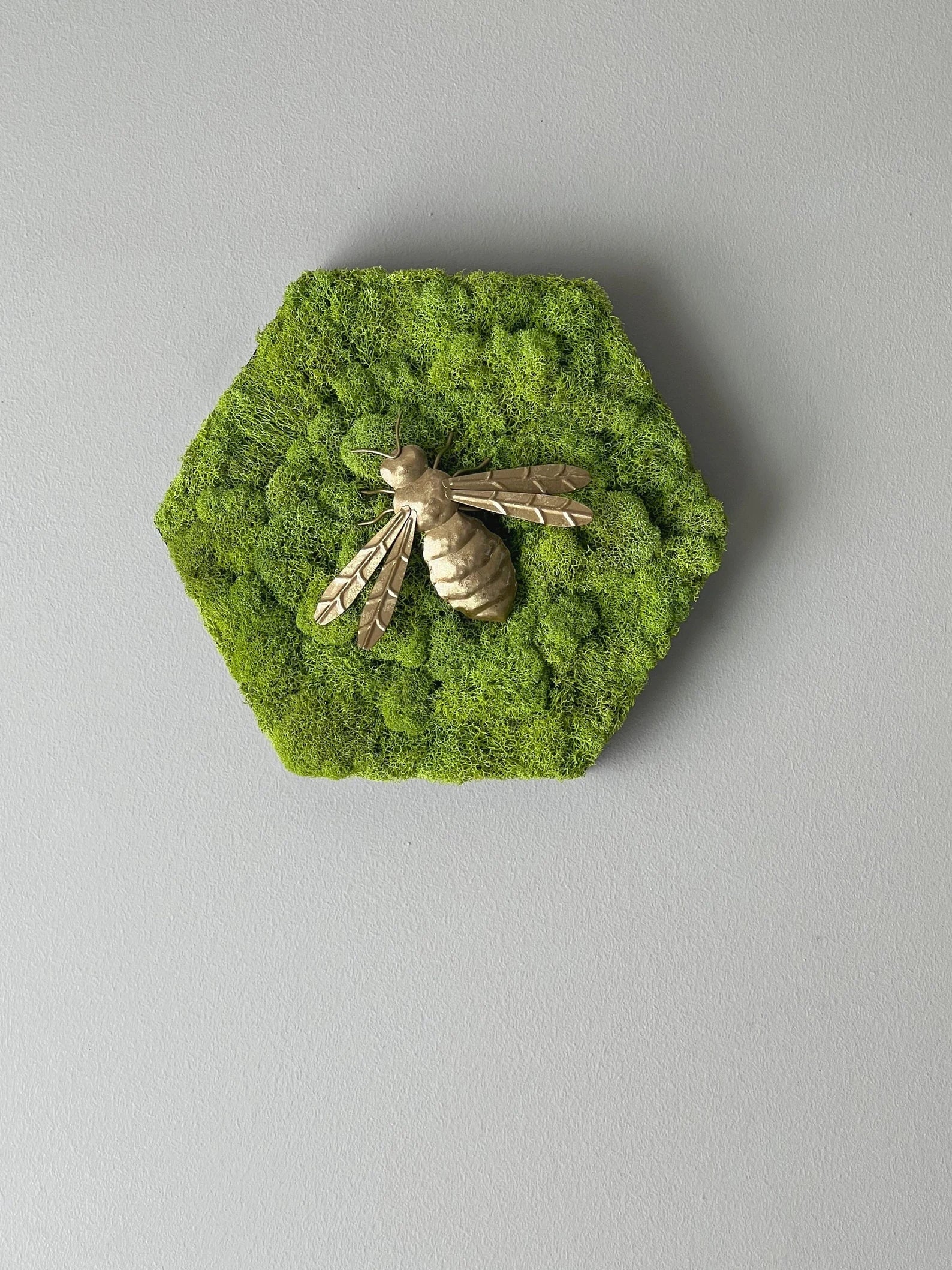Honey Bee Moss Wall Art | Gold Steel Decoration 12-Inch