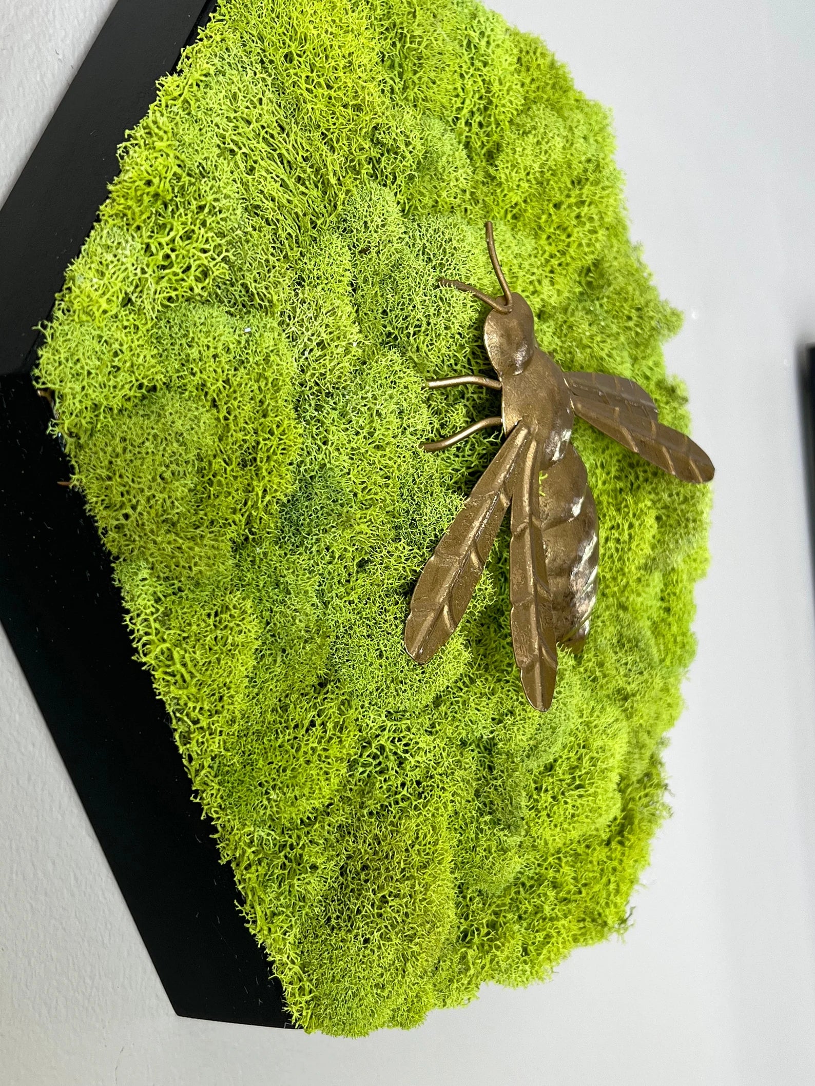Honey Bee Moss Wall Art | Gold Steel Decoration 12-Inch