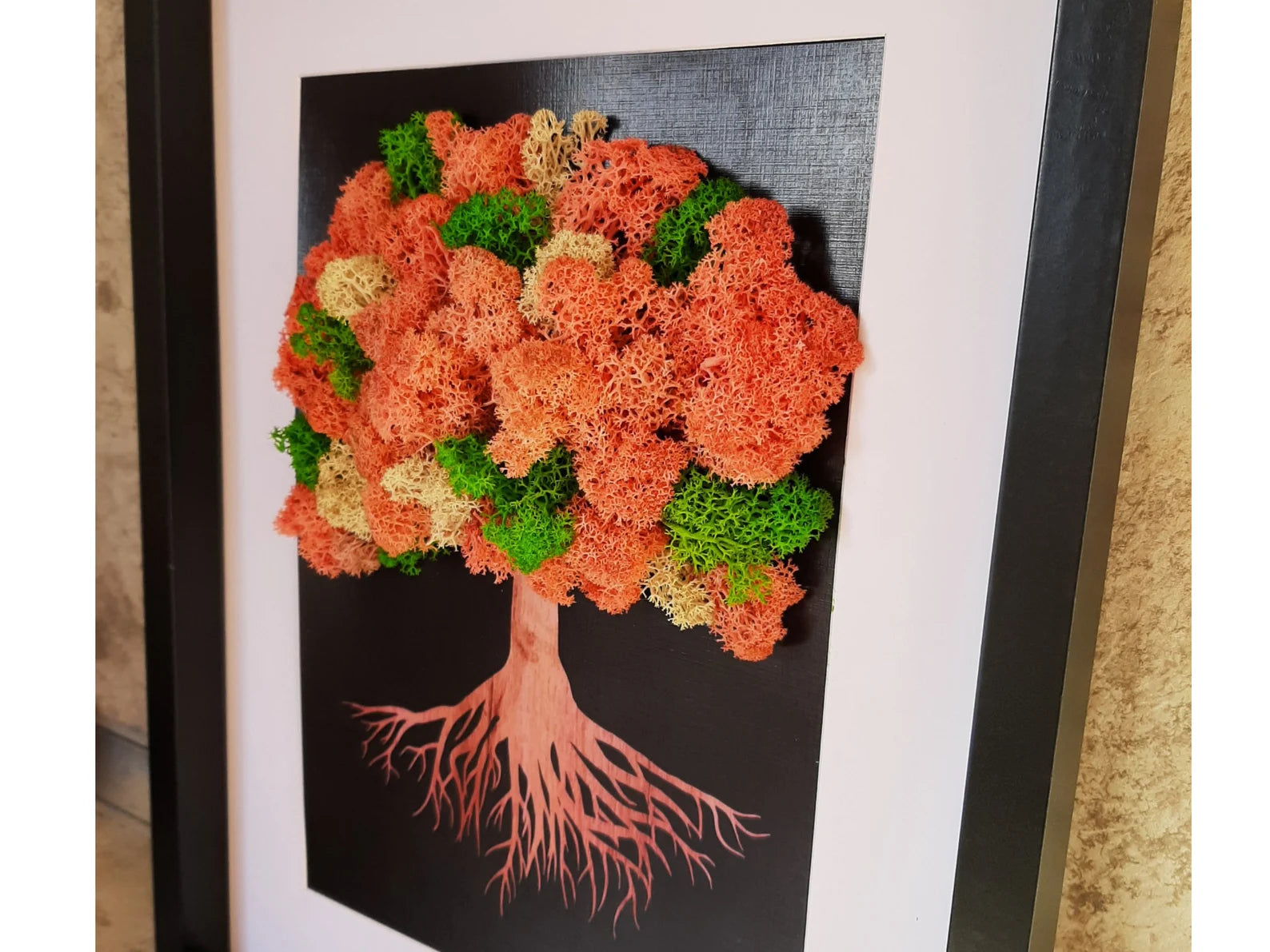 Moss Wall Art "Spring" – Tree of Life with 3 Colors Scandinavian Reindeer Moss, 30x40 cm