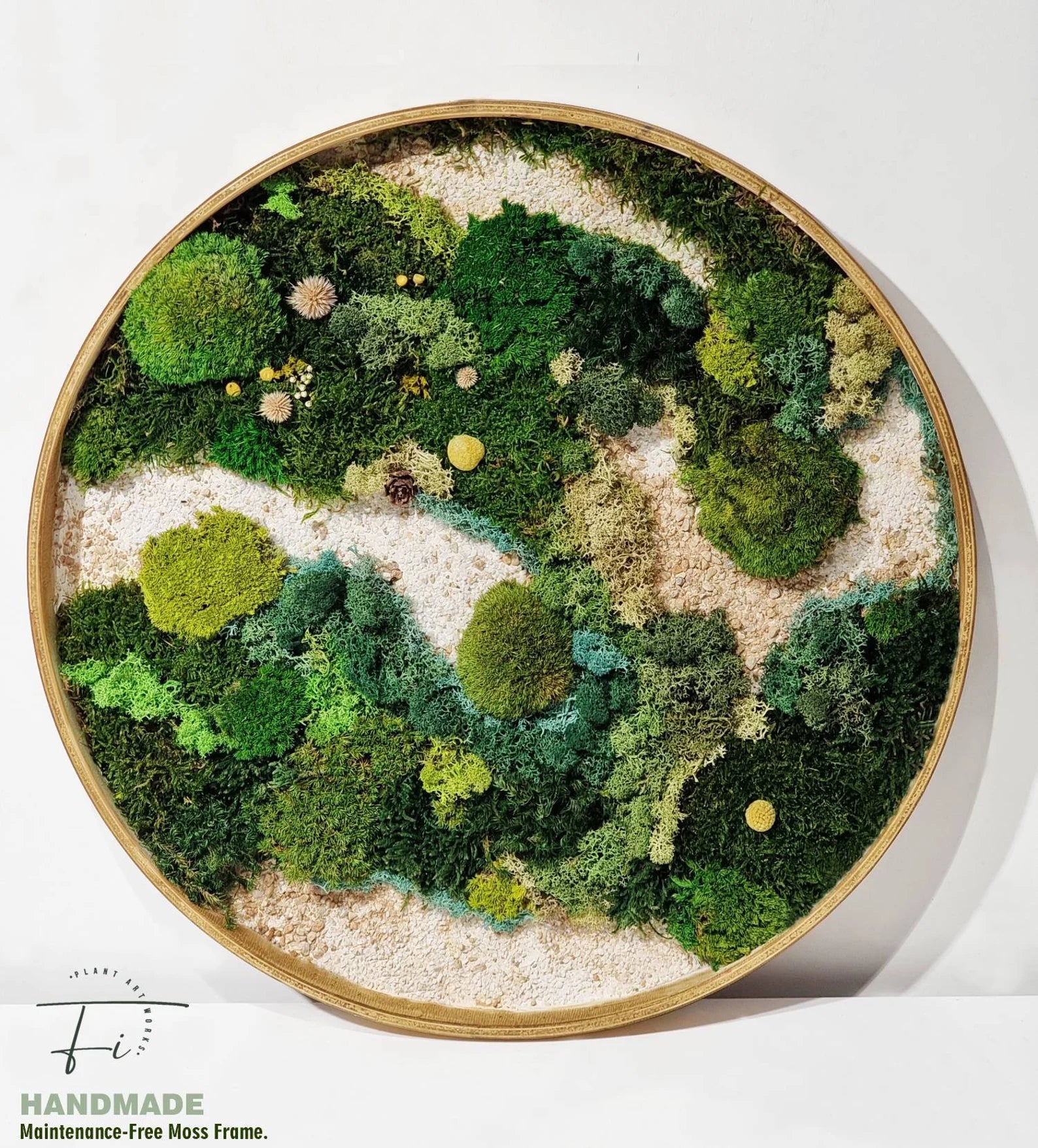 Eco-Friendly Moss Wall Art – Round Wooden Frame Greenery for Home