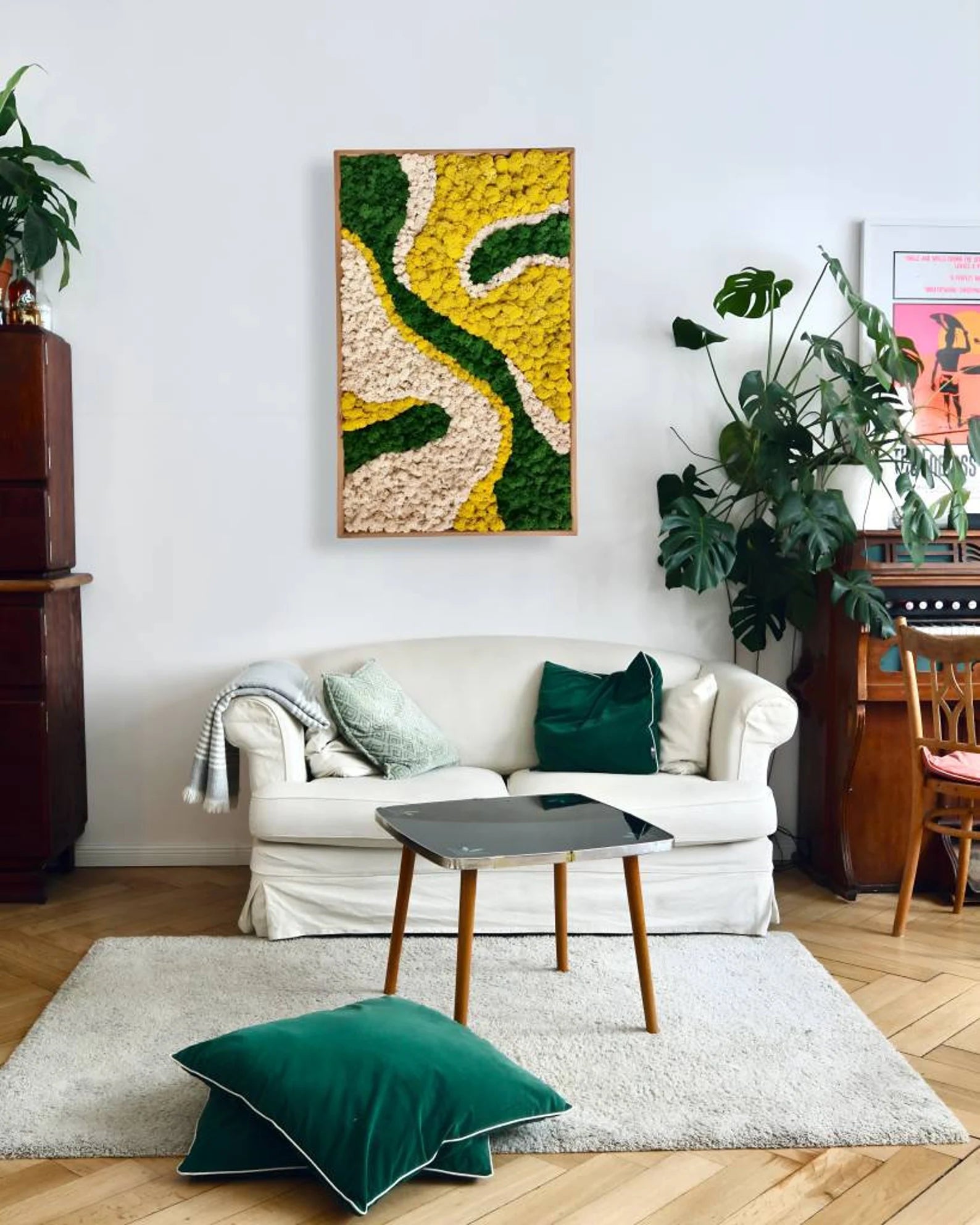 Nature Moss Wall Art – Handmade Preserved Green Wall Decor | Abstract Earth-Tone Biophilic Design