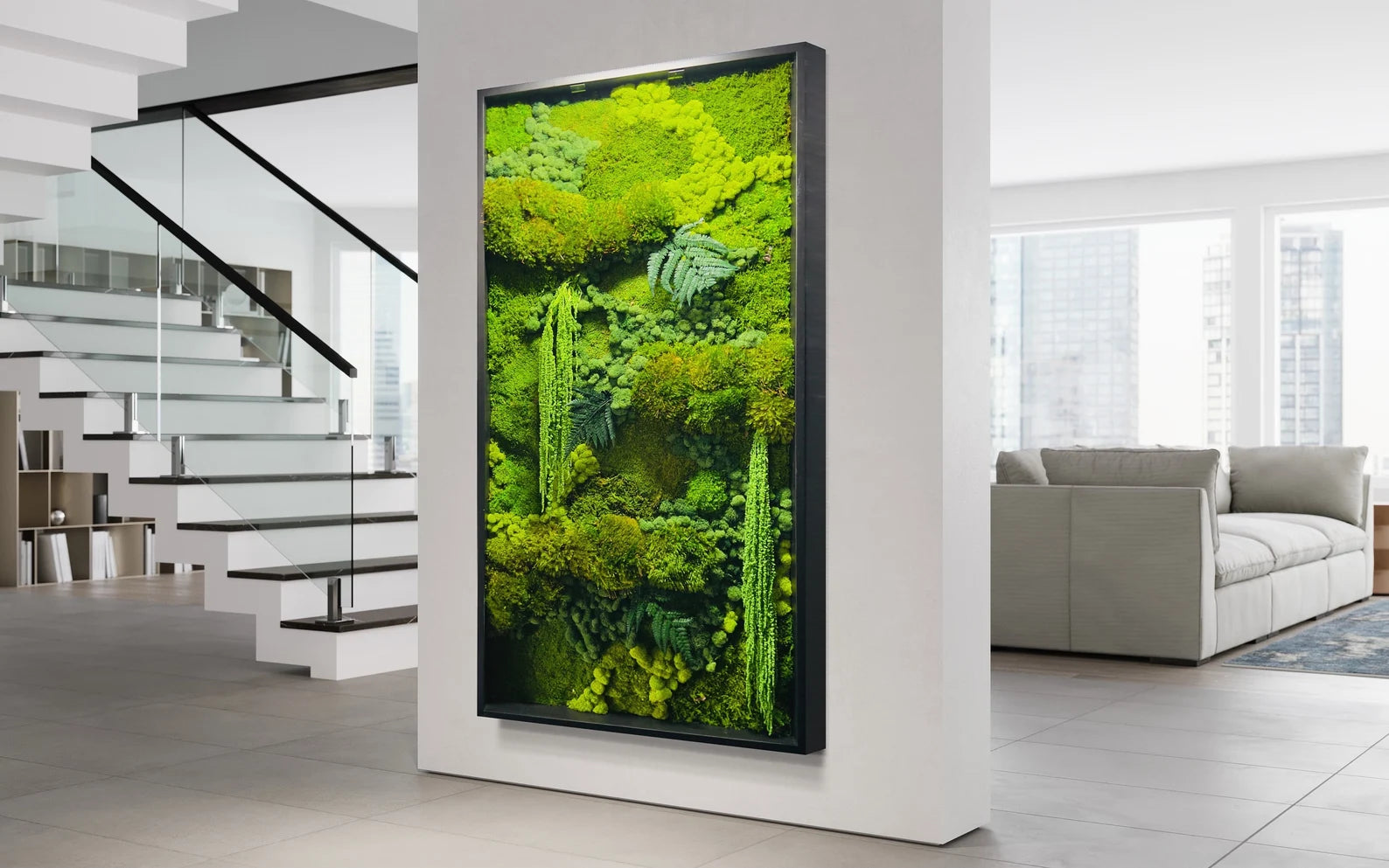 Rainforest Botanical Moss Wall Art – Handcrafted Preserved Moss with Amaranth & Lush Ferns