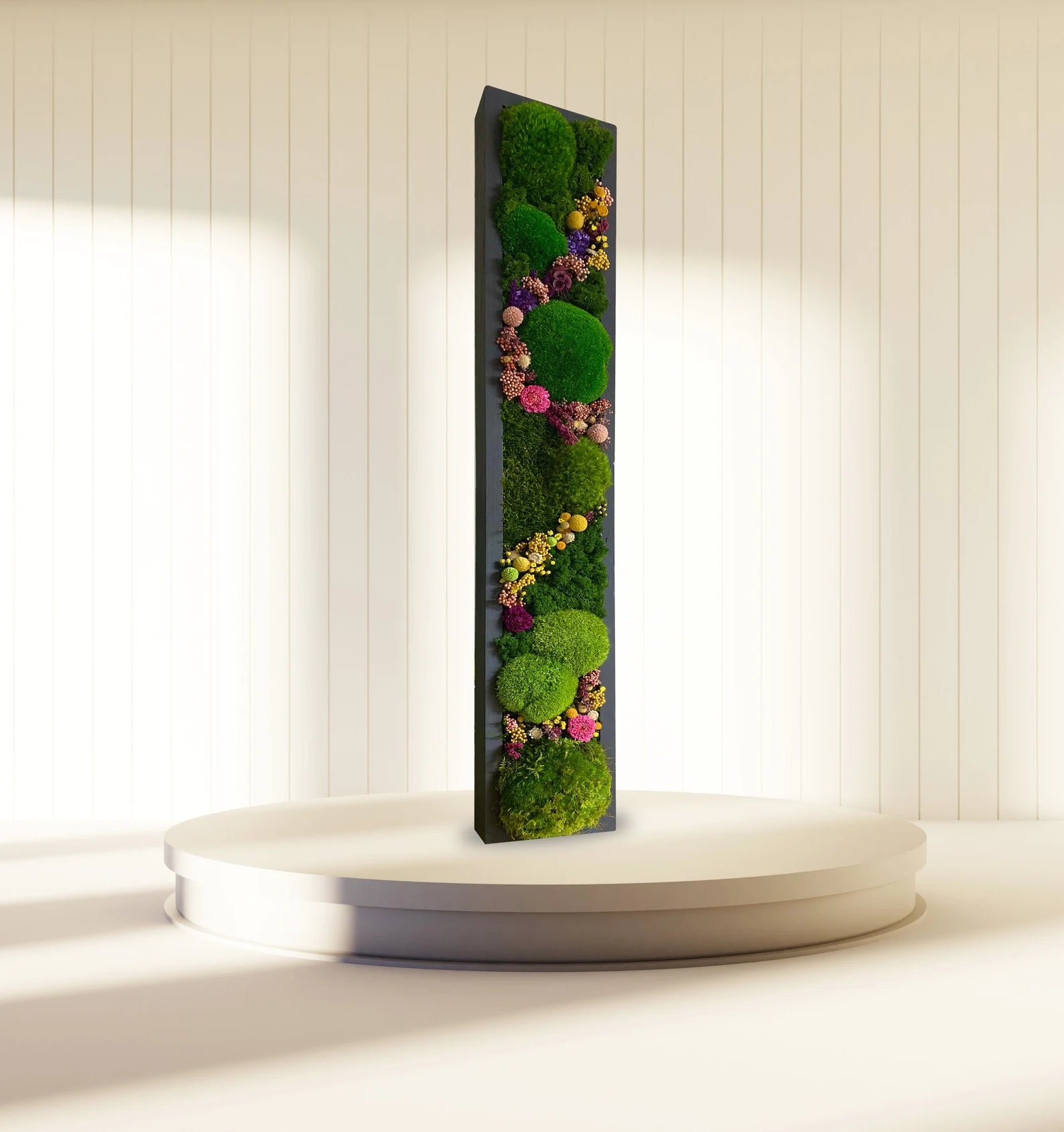 Moss Wall Art with Flowers – Preserved Green Moss Art, Handmade Botanical Wall Décor, Living Moss Picture, Unique Natural Home Accent