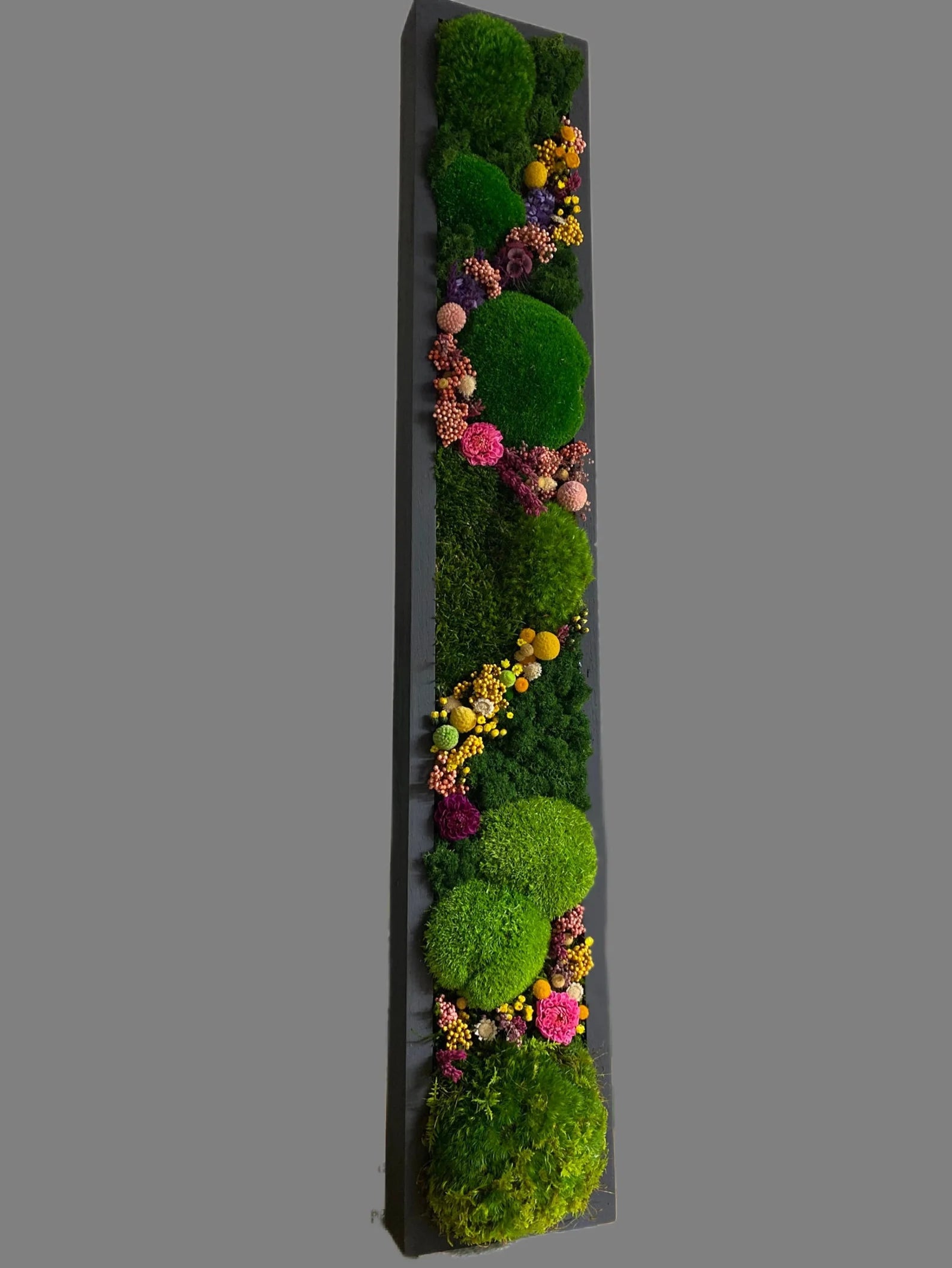 Moss Wall Art with Flowers – Preserved Green Moss Art, Handmade Botanical Wall Décor, Living Moss Picture, Unique Natural Home Accent