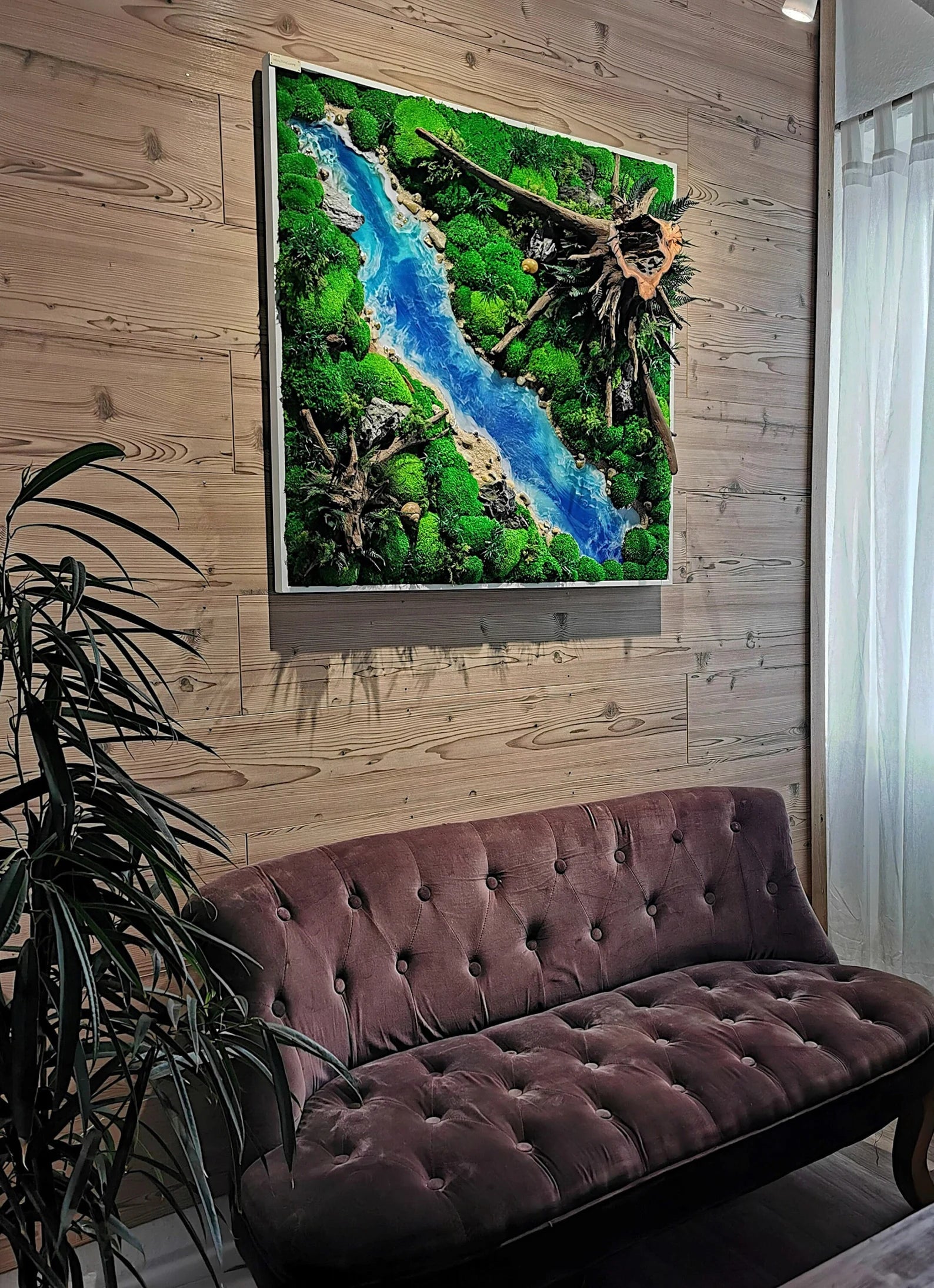 3D Moss Picture Wall Art – Handmade Forest & River Nature Decoration