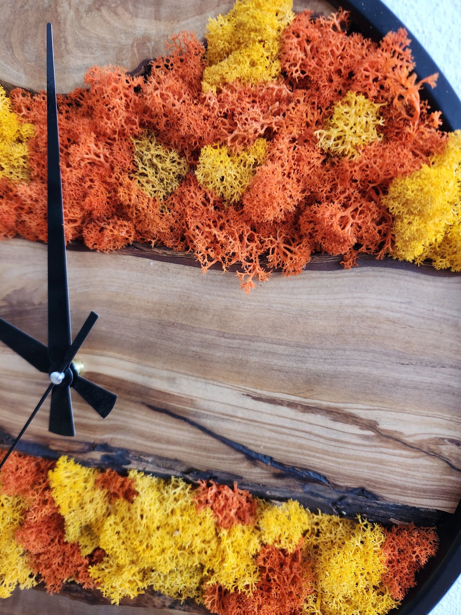 Handmade Moss and Olive Wood Wall Clock – Boho Home Decor
