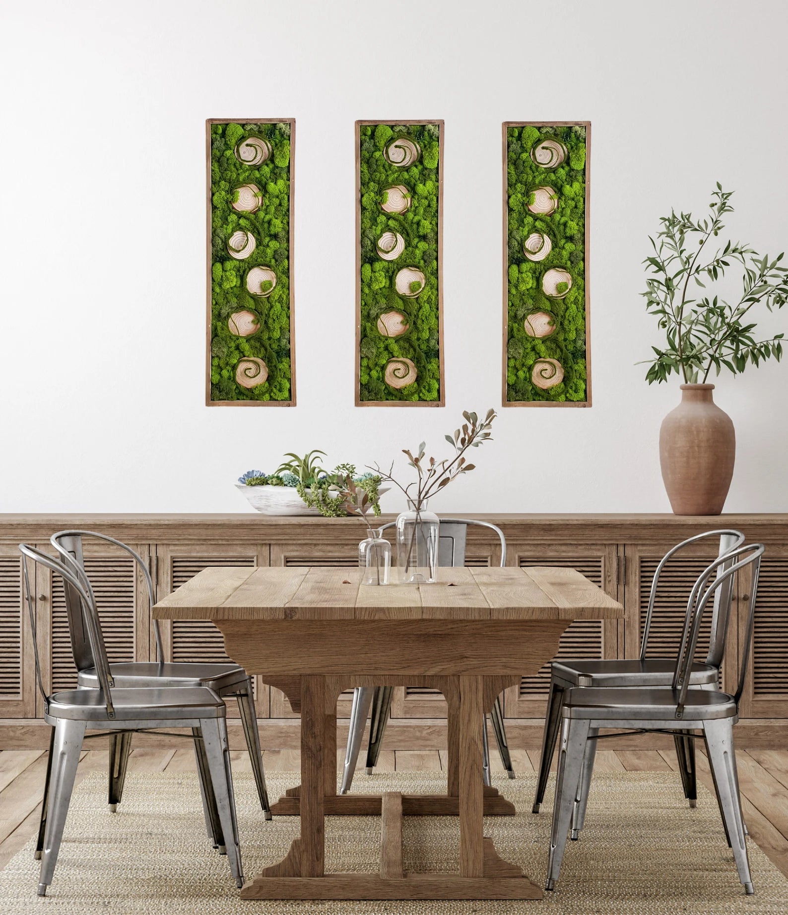 Wood Slice Moss Wall Art – Preserved Green Moss Picture | Farmhouse Decor with Natural Frame