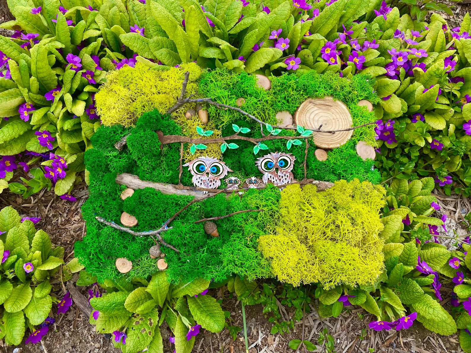 Handmade Wood Owls Moss Art | Minimal Scandinavian Décor