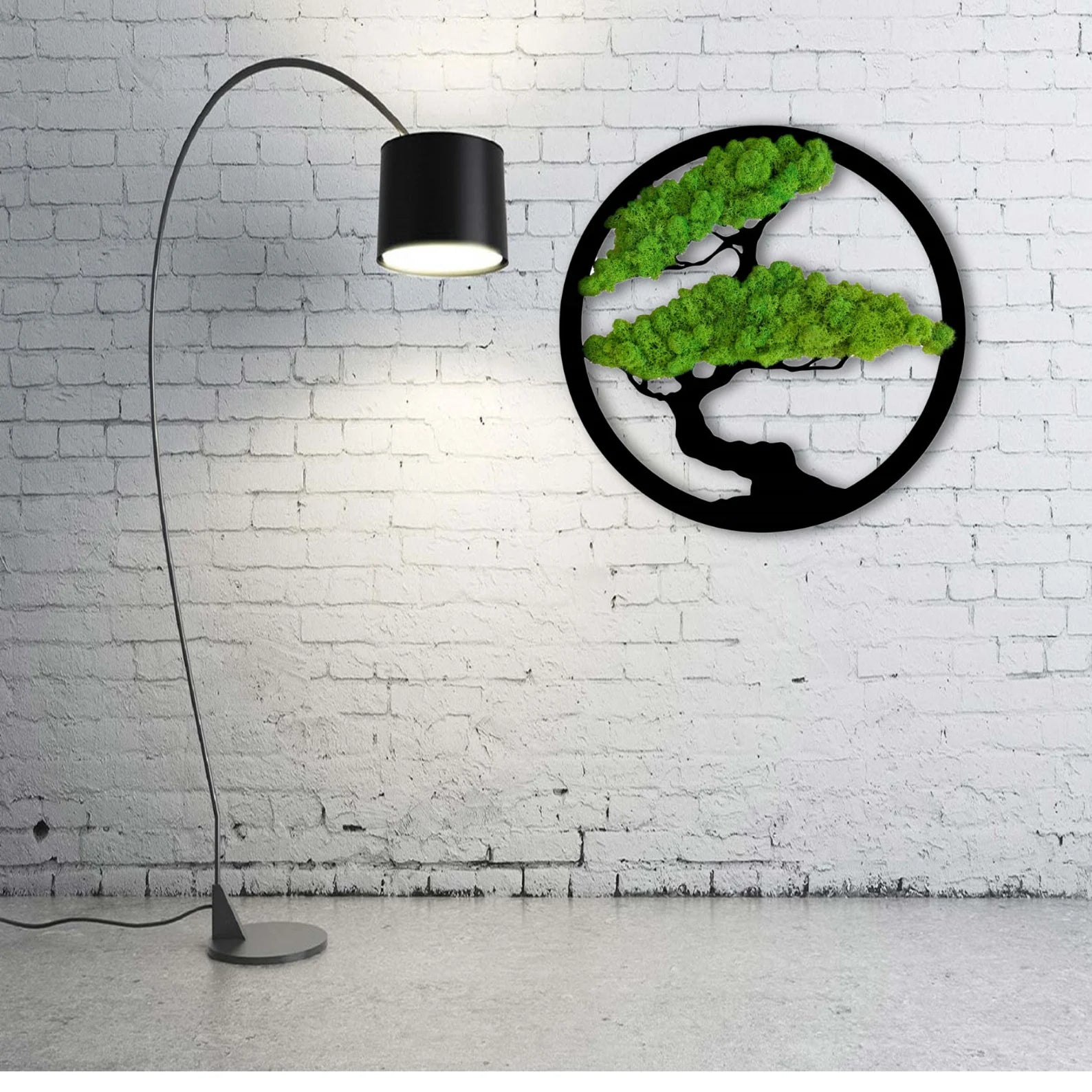 Round Live Moss Wall Art – Large Green Bonsai Tree | Eco-Friendly Handmade Home Decoration
