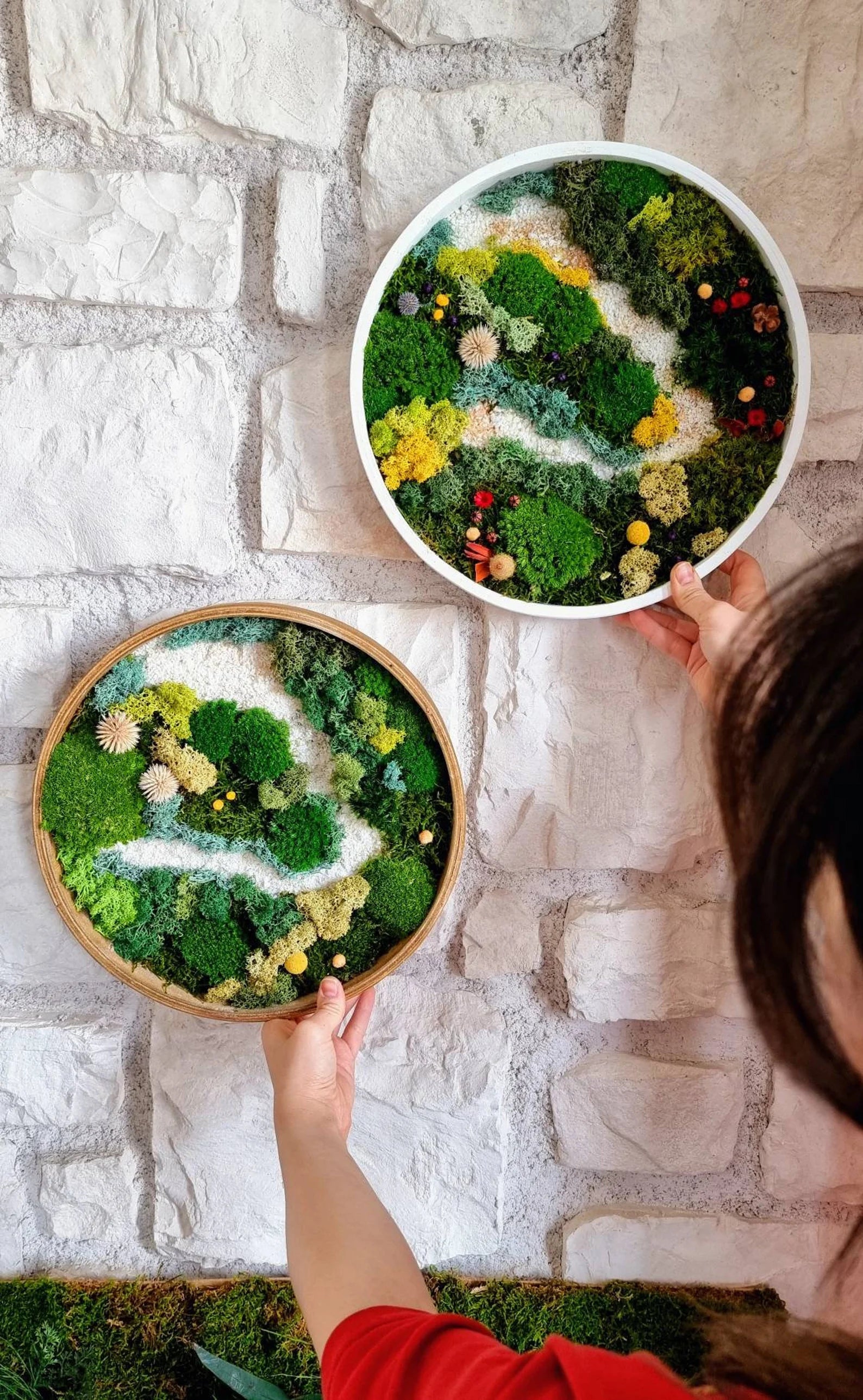 Moss Wall Art Set of Three – Preserved Round Green Wall Decor | Nature-Inspired Living Art for Home