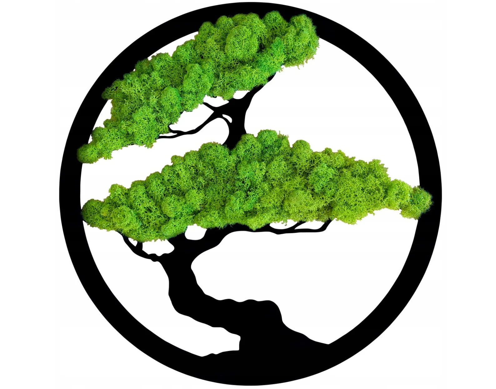 Round Live Moss Wall Art – Large Green Bonsai Tree | Eco-Friendly Handmade Home Decoration