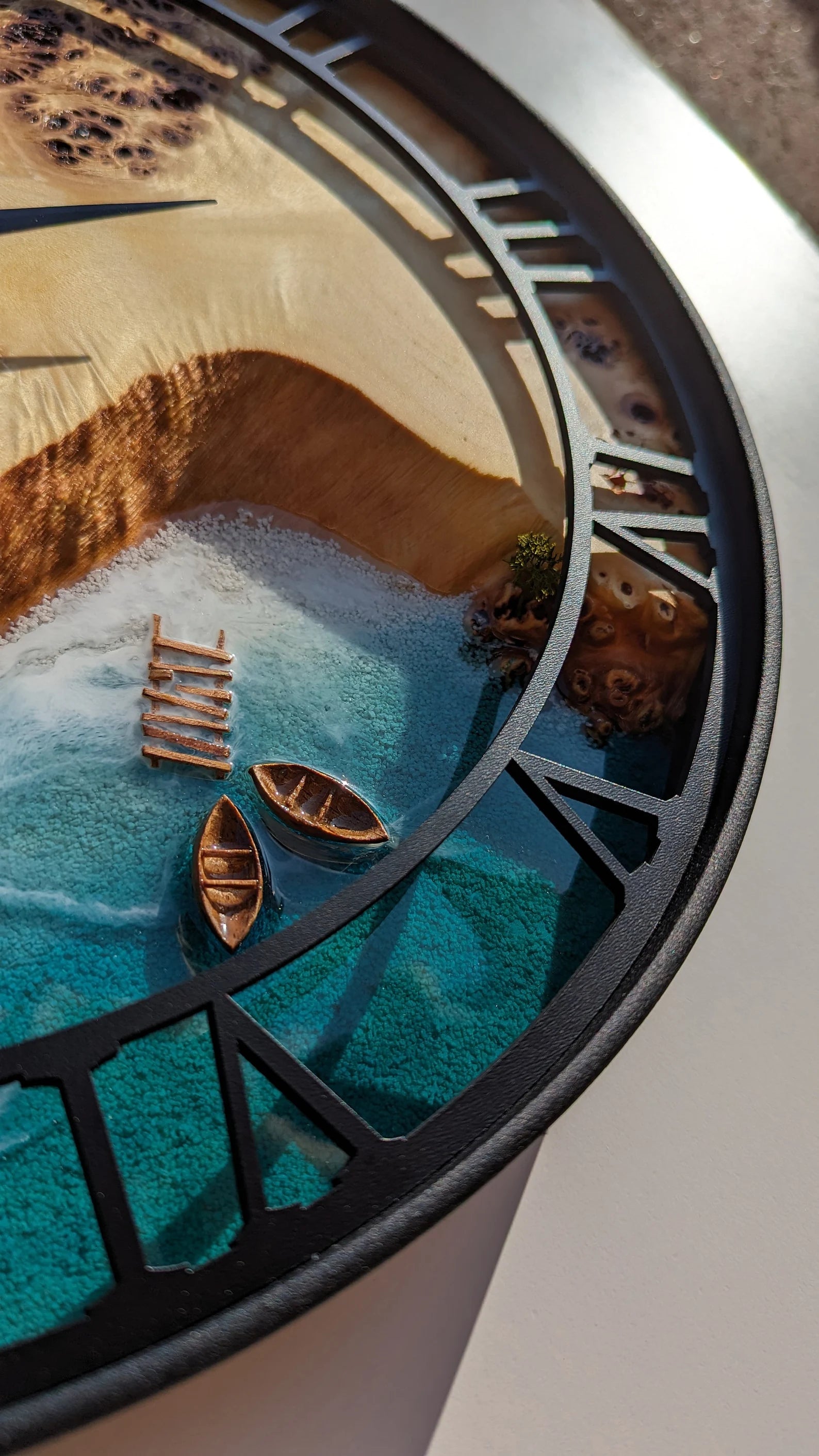 Moss Wood Wall Clock – Handmade Wooden & Metal Clock, Epoxy Resin Design, Preserved Stabilized Moss Wall Art