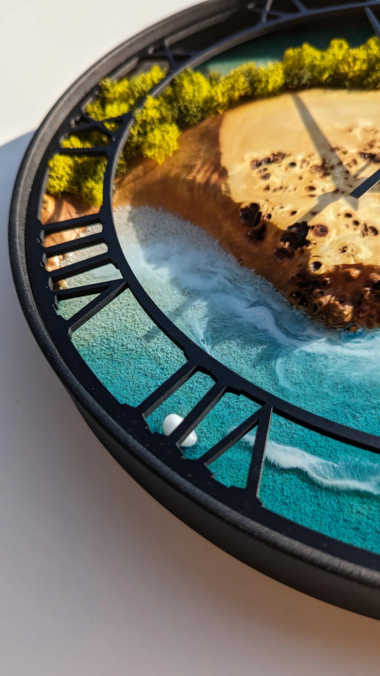 Moss Wood Wall Clock – Handmade Wooden & Metal Clock, Epoxy Resin Design, Preserved Stabilized Moss Wall Art