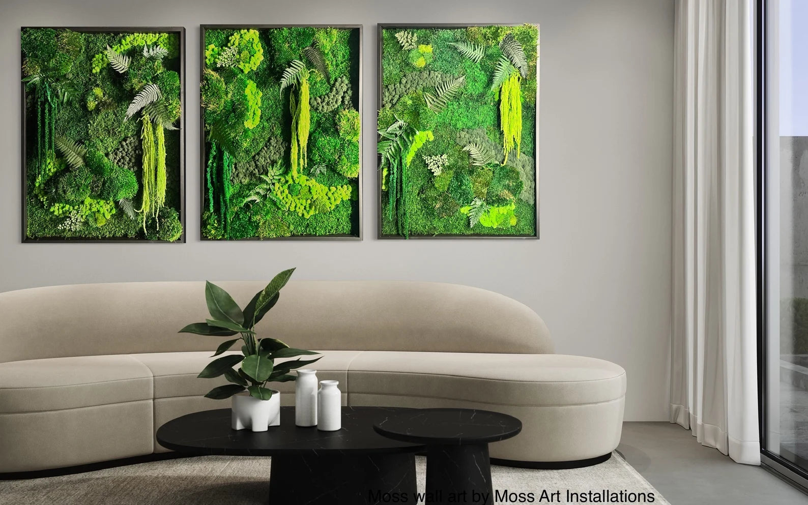 Rainforest Botanical Moss Wall Art – Handcrafted Preserved Moss with Amaranth & Lush Ferns
