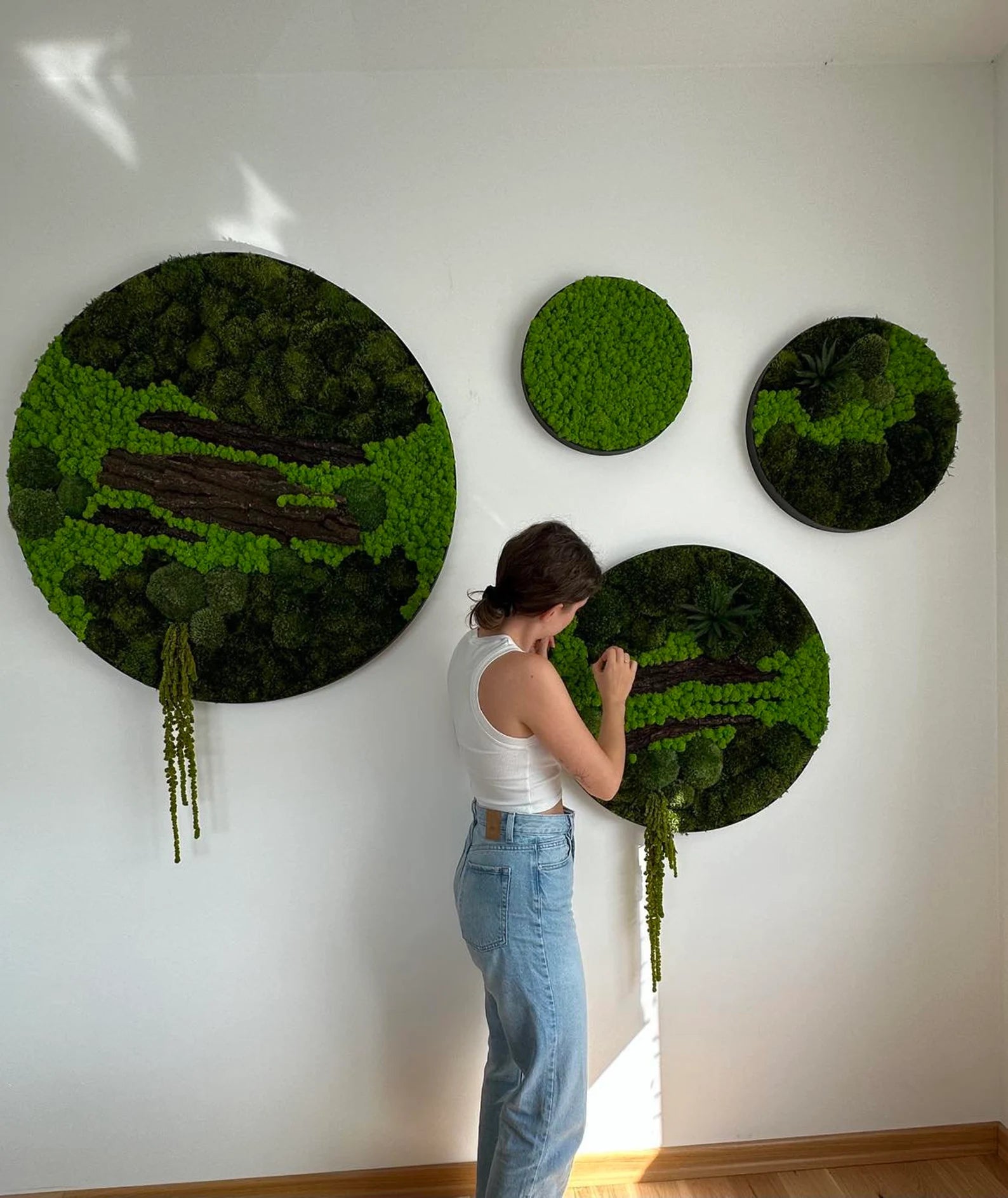 Set of 4 Moss Pictures – Preserved Moss Wall Art | Green Moss Frames for Modern Home & Office Decor
