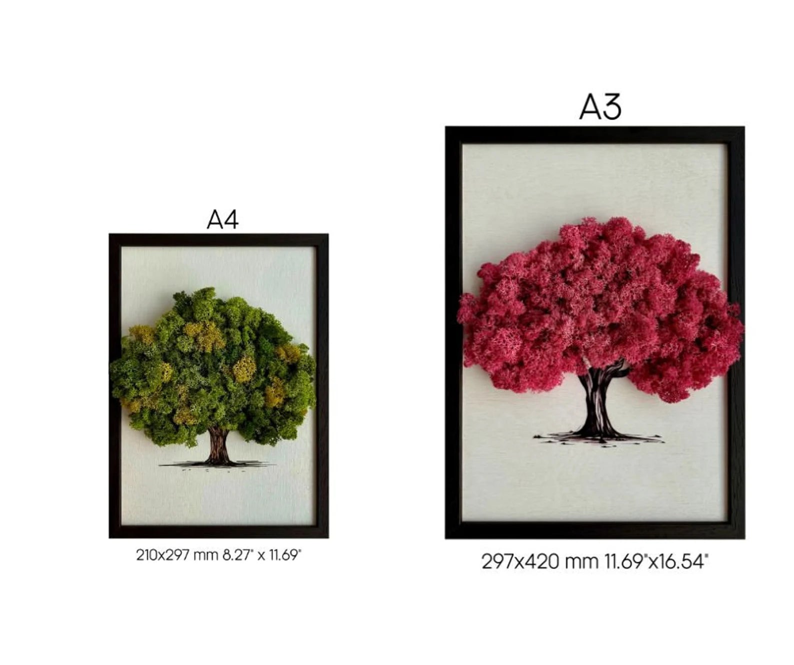 Preserved Moss Sakura Wall Art – Framed Reindeer Moss Picture, Unique Natural Home Décor Accent, Handmade Gift Idea, WDSLO