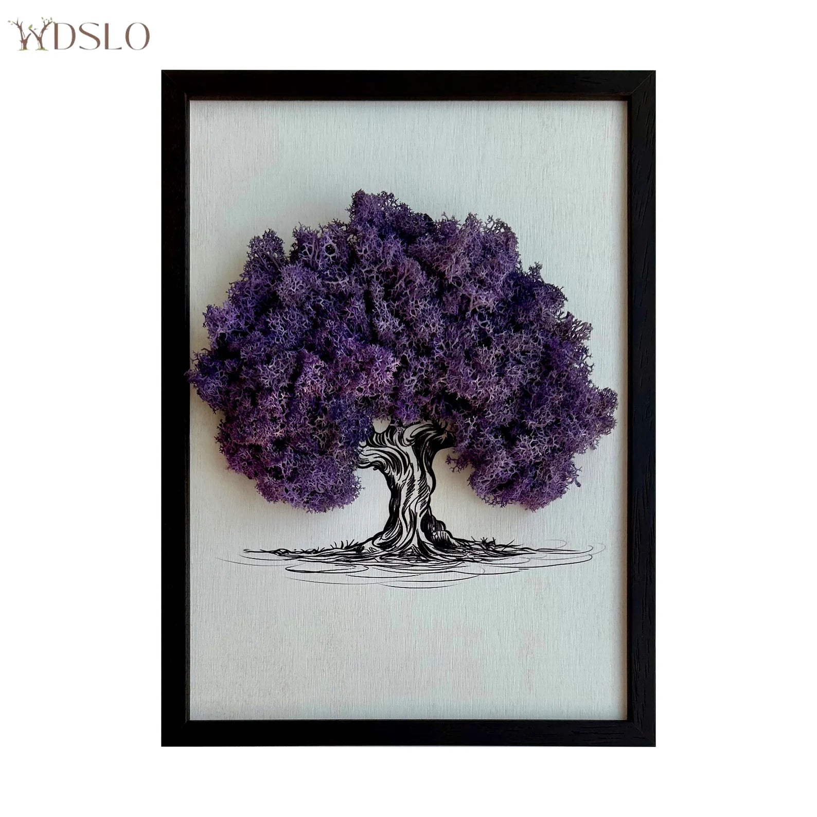 Preserved Moss Sakura Wall Art – Framed Reindeer Moss Picture, Unique Natural Home Décor Accent, Handmade Gift Idea, WDSLO