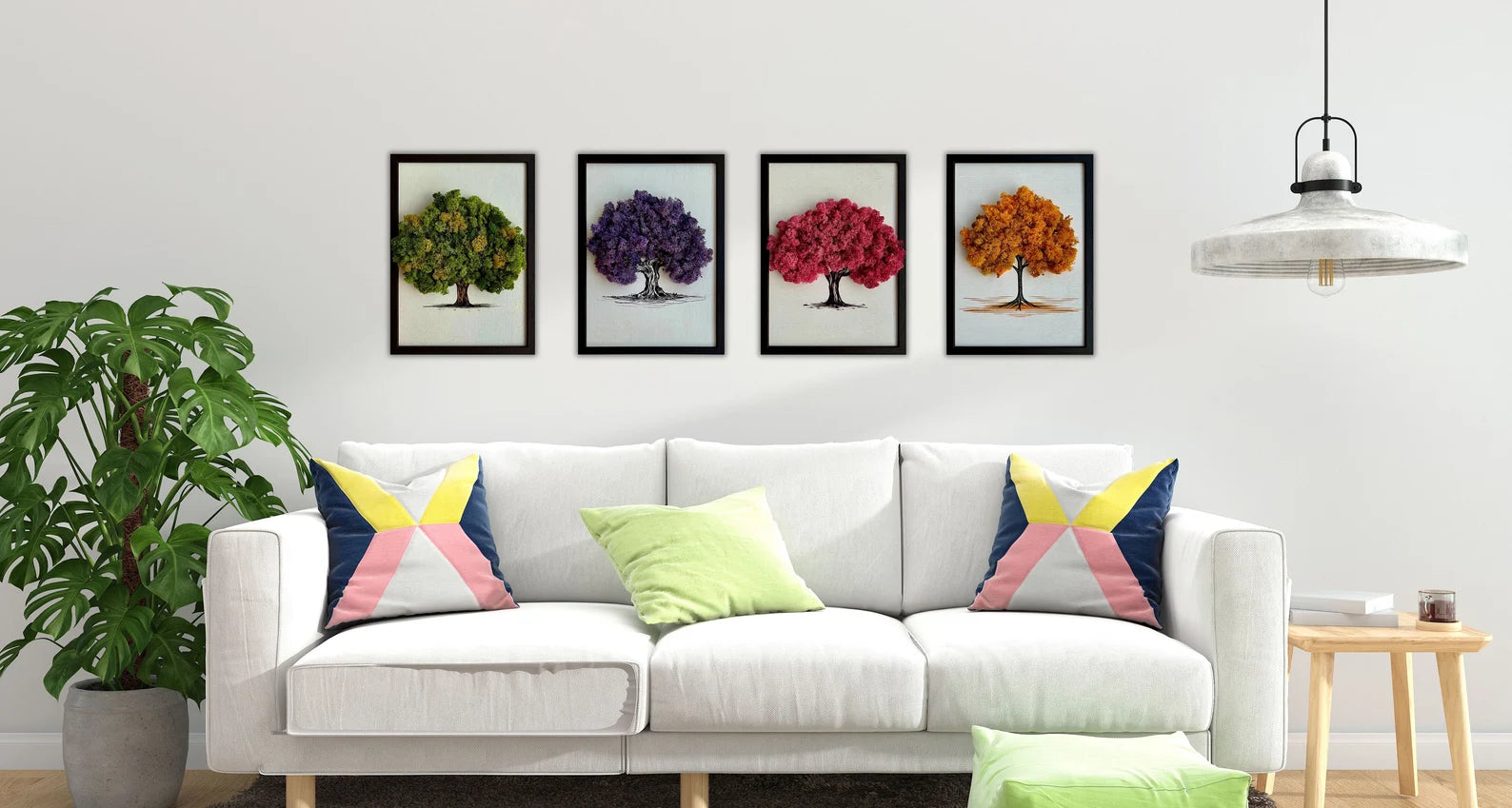 Preserved Moss Sakura Wall Art – Framed Reindeer Moss Picture, Unique Natural Home Décor Accent, Handmade Gift Idea, WDSLO