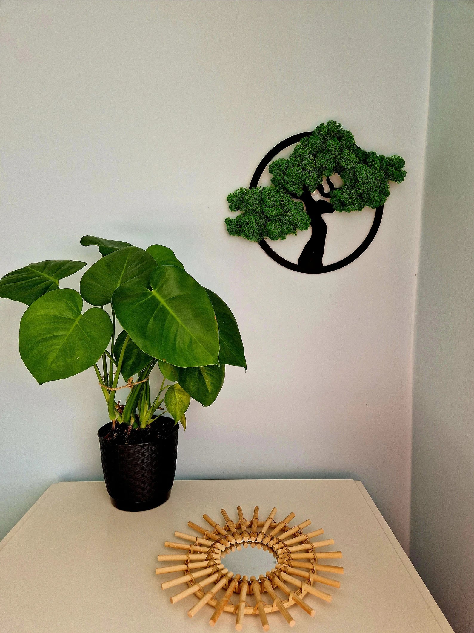 Vertical Preserved Moss Wall Art – Reindeer Moss Tree Decoration for Home & Entryway