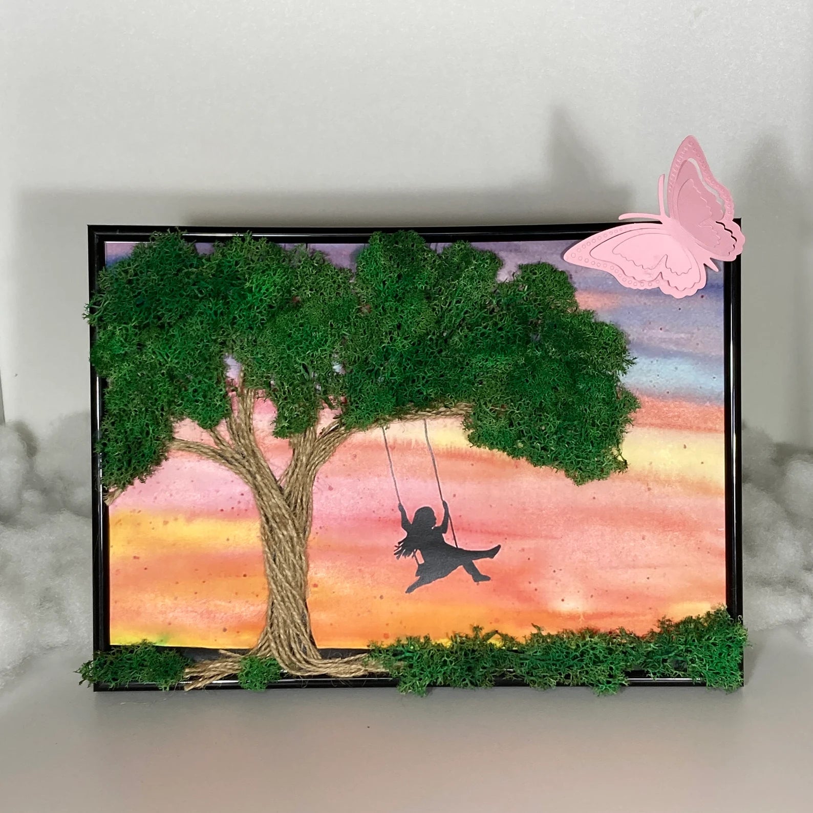 Scandinavian Moss Wall Art – Unique Preserved Moss Painting for Rustic Home Decor