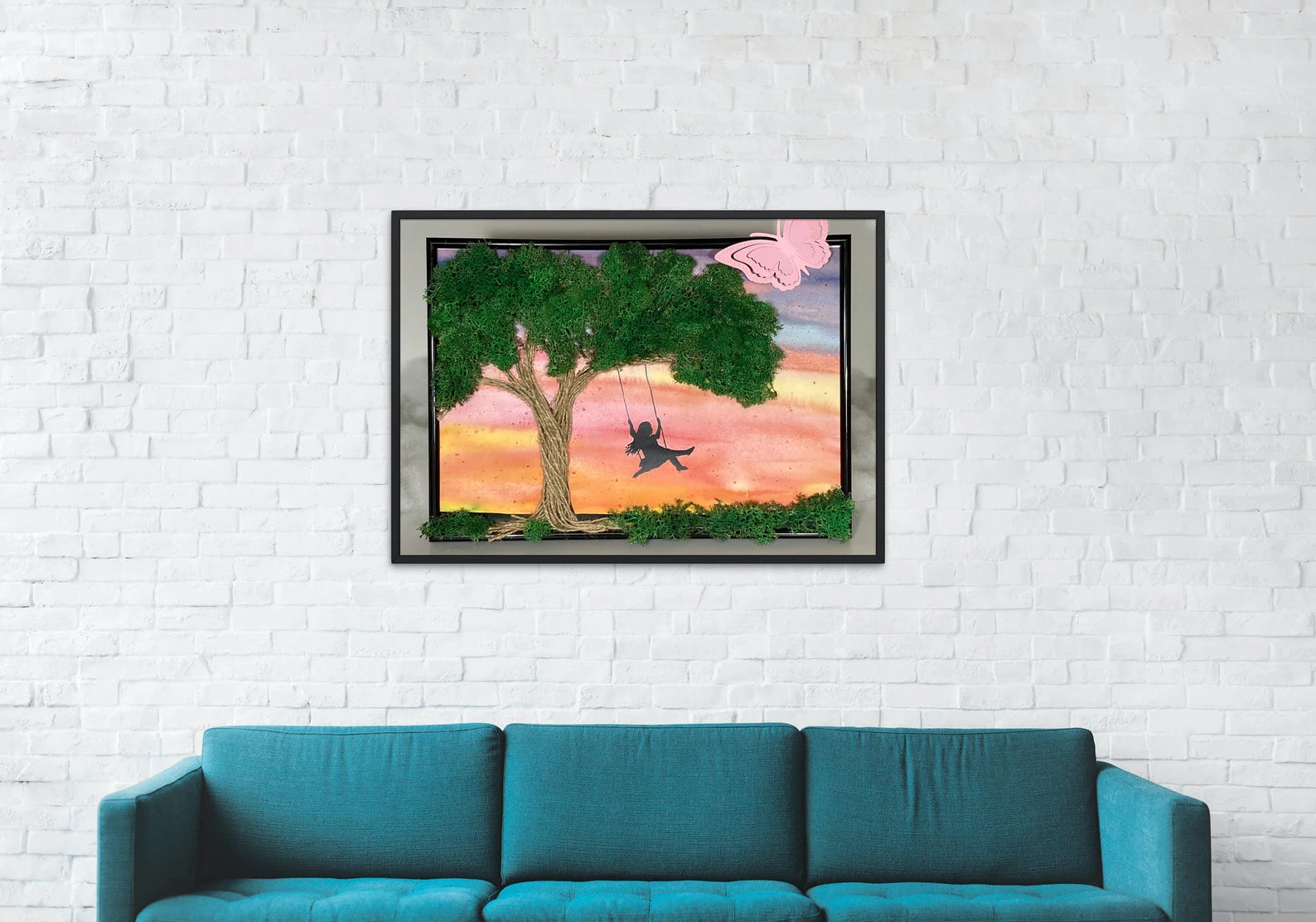 Scandinavian Moss Wall Art – Unique Preserved Moss Painting for Rustic Home Decor