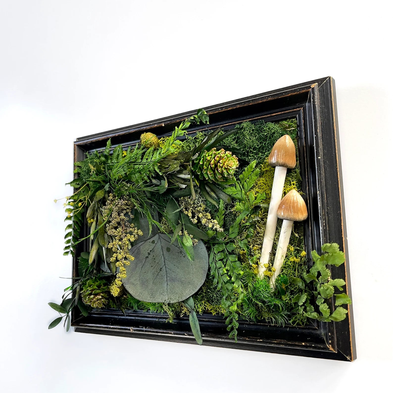 Repurposed Vintage Frame | Moss and Mushroom Wall Art