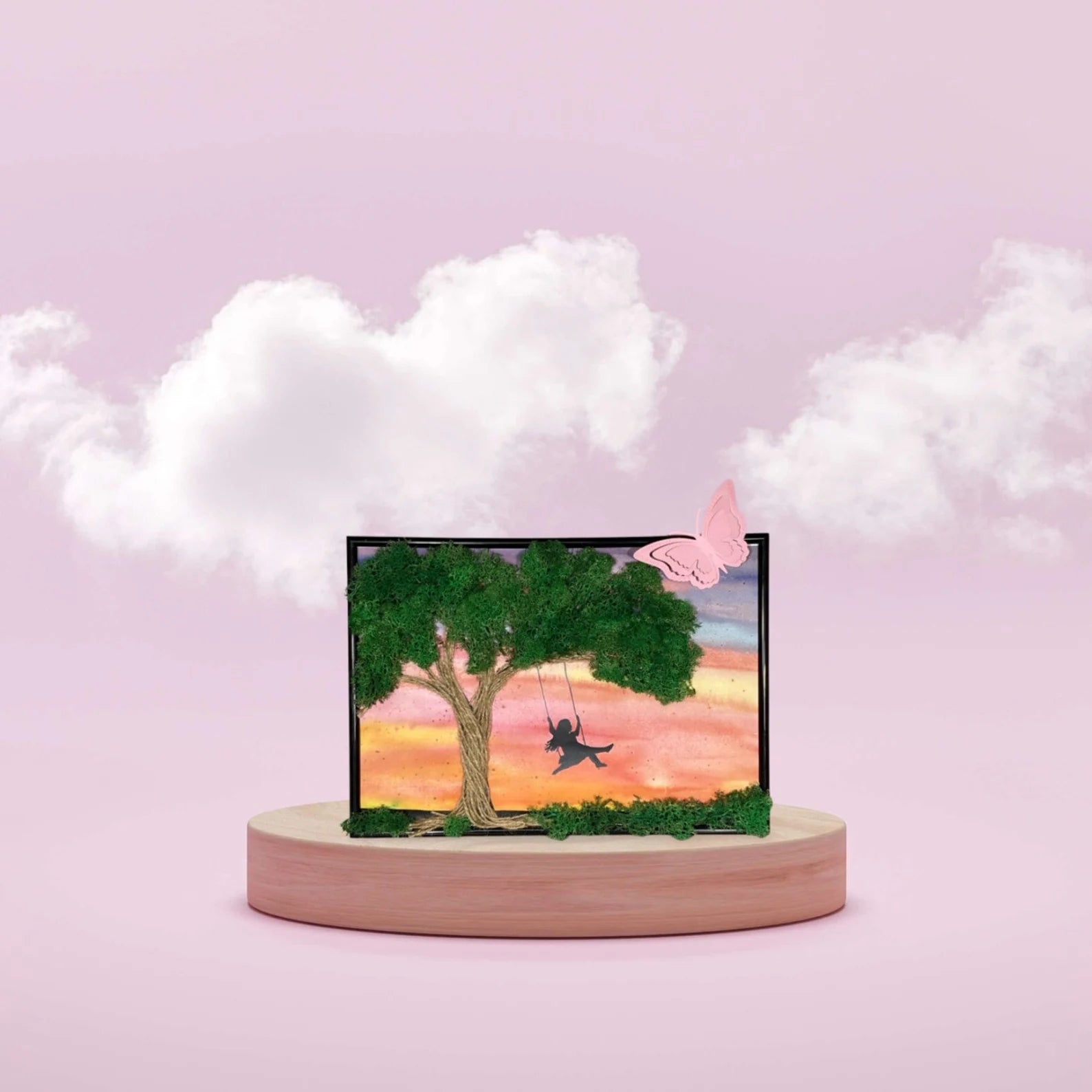 Scandinavian Moss Wall Art – Unique Preserved Moss Painting for Rustic Home Decor