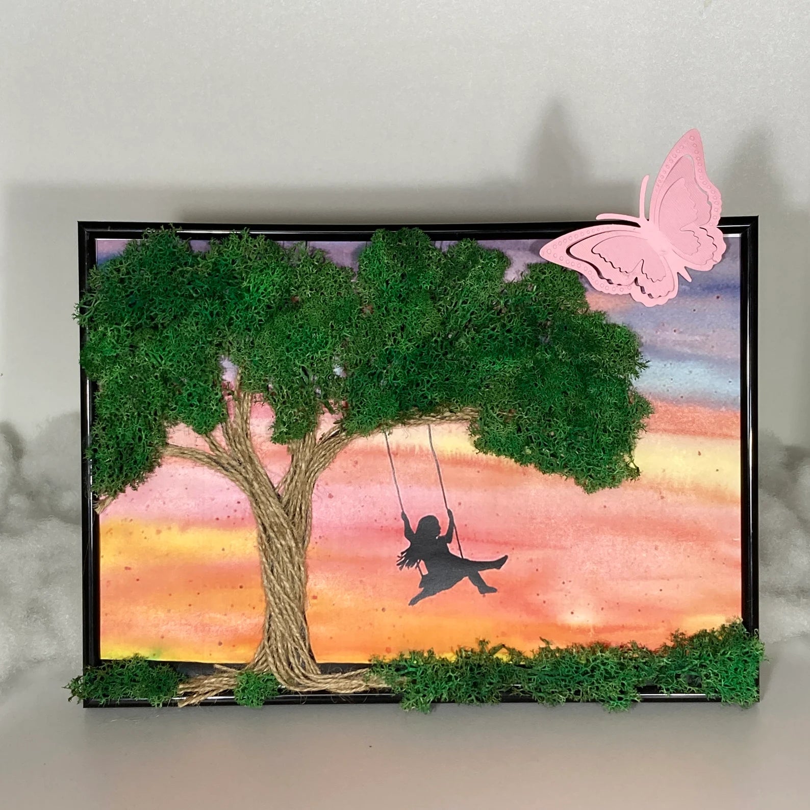 Scandinavian Moss Wall Art – Unique Preserved Moss Painting for Rustic Home Decor