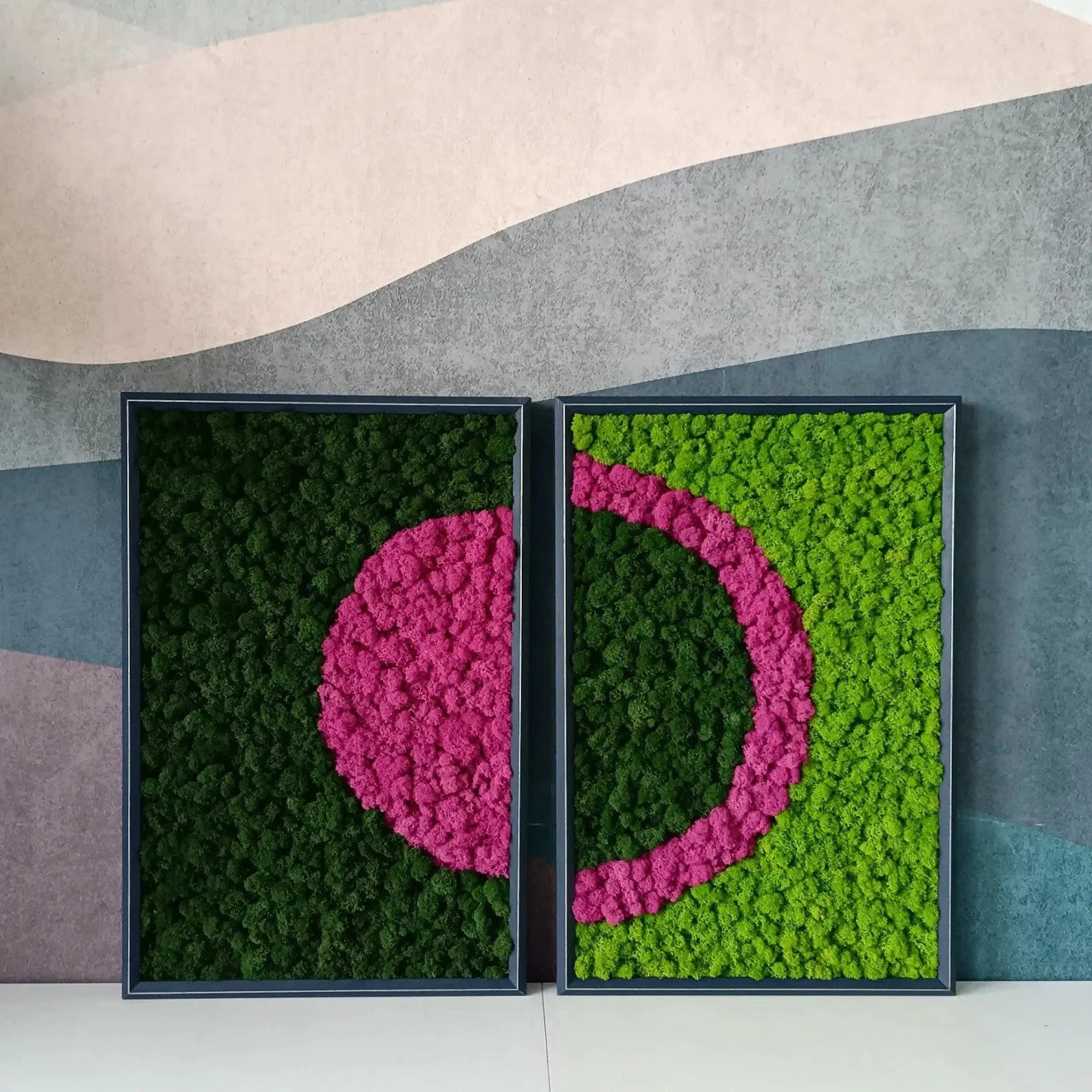 Colorful Two-Part Moss Wall Art – Framed Scandinavian Moss Panel, Sound Absorber & Acoustic Solution for Modern Home Decor