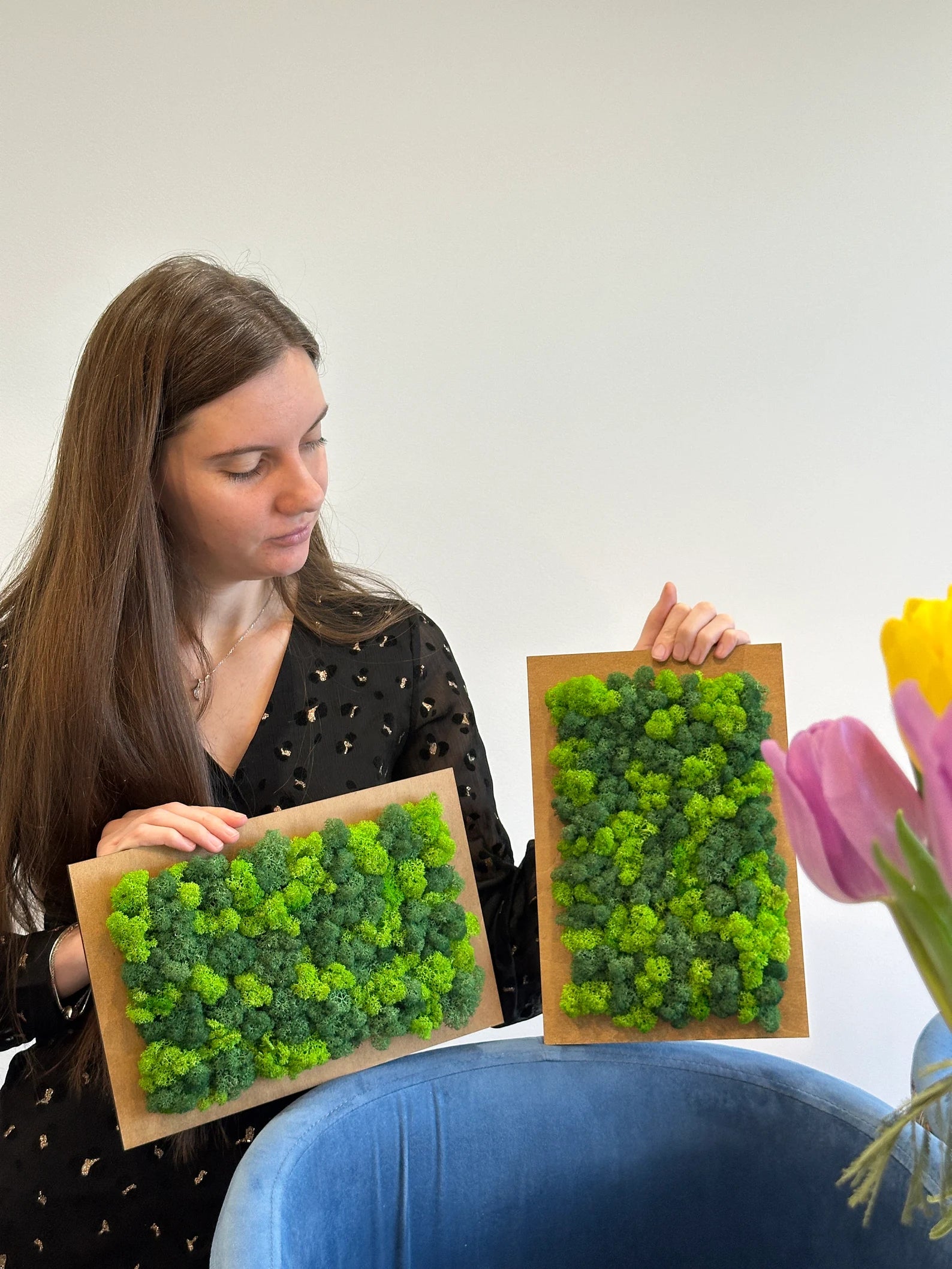 Plywood Moss Wall Clock Set – Green Preserved Moss Wall Hanging Panels