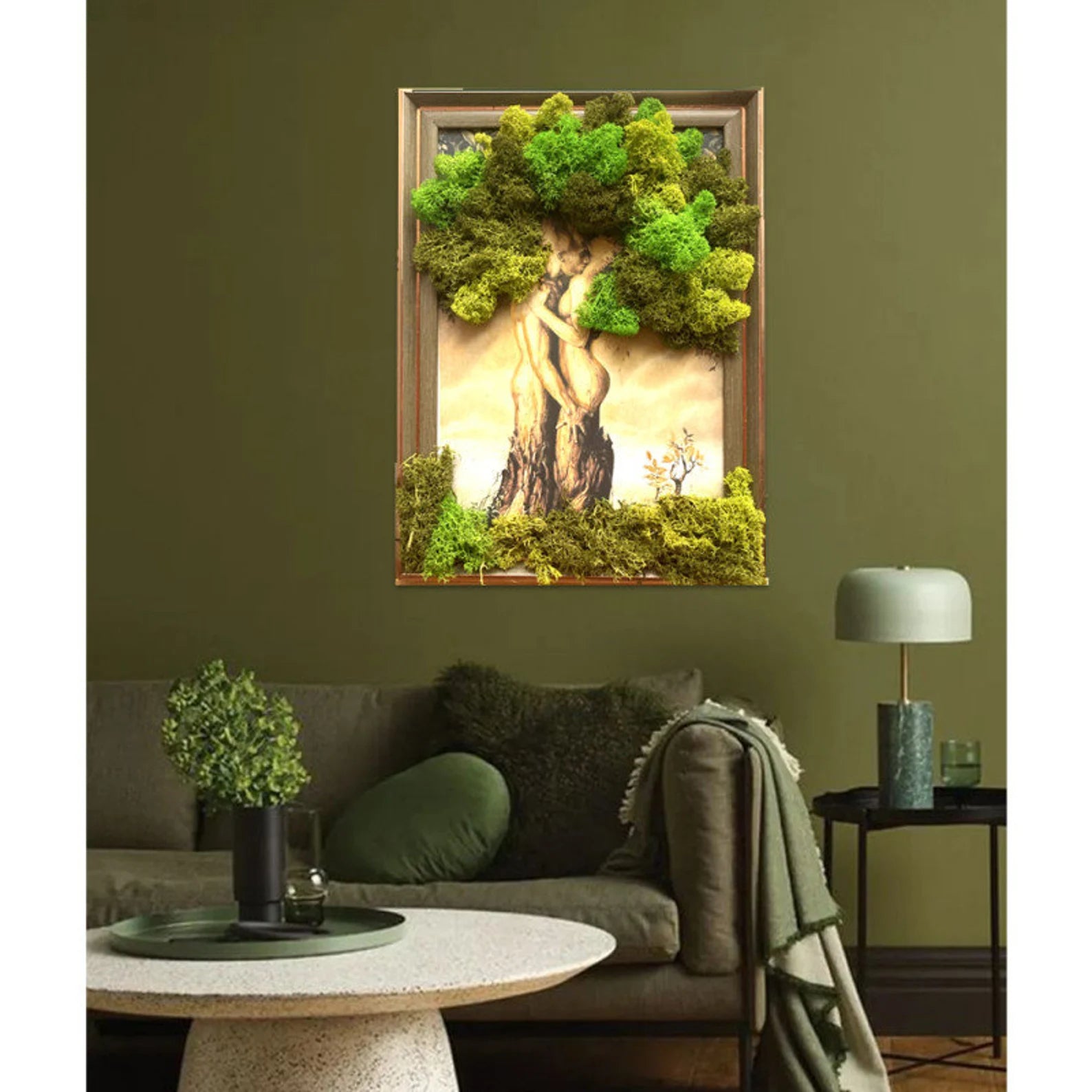 Wall Moss Picture – Tree of Life Couple Love Art, Framed Wedding & Home Decor Gift