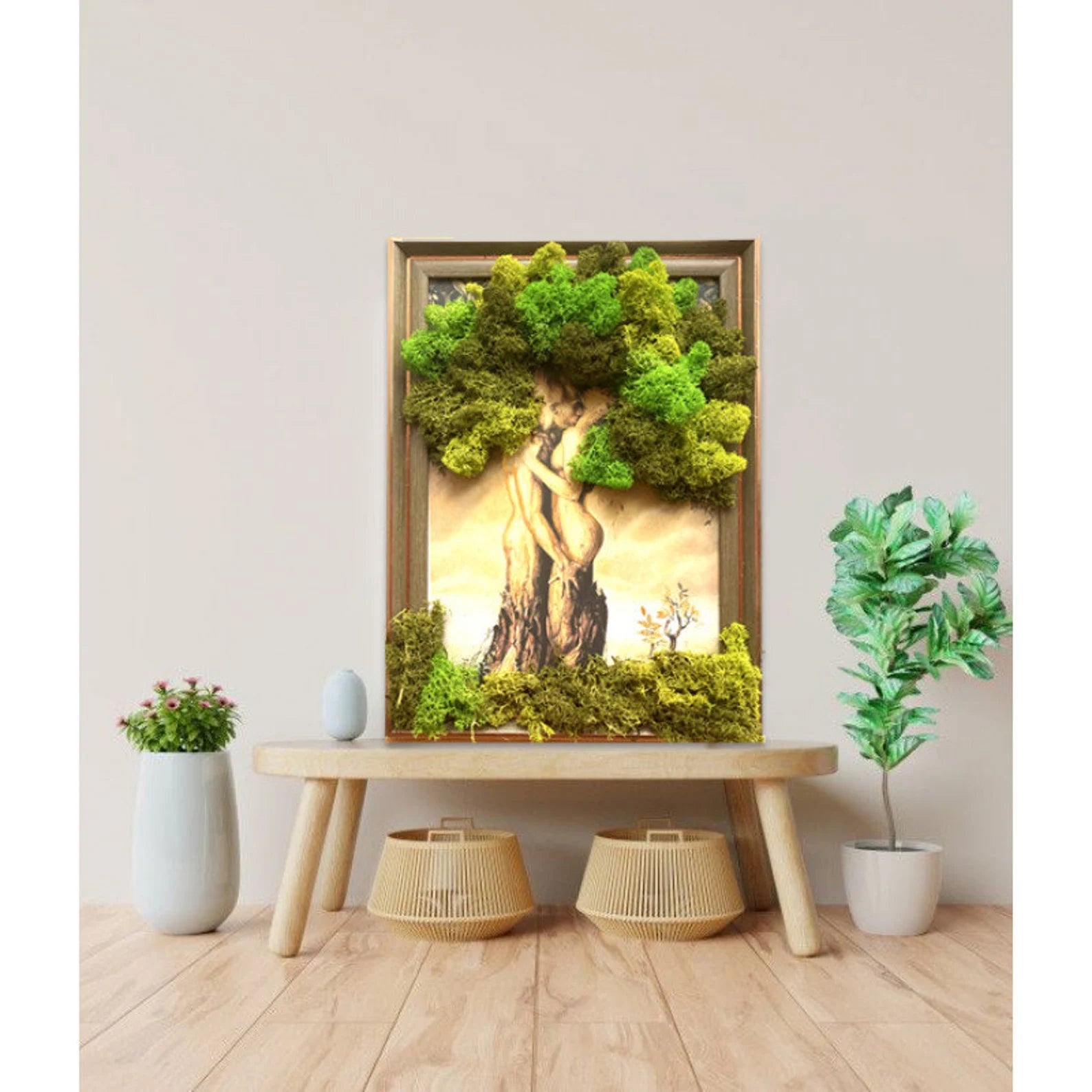 Wall Moss Picture – Tree of Life Couple Love Art, Framed Wedding & Home Decor Gift