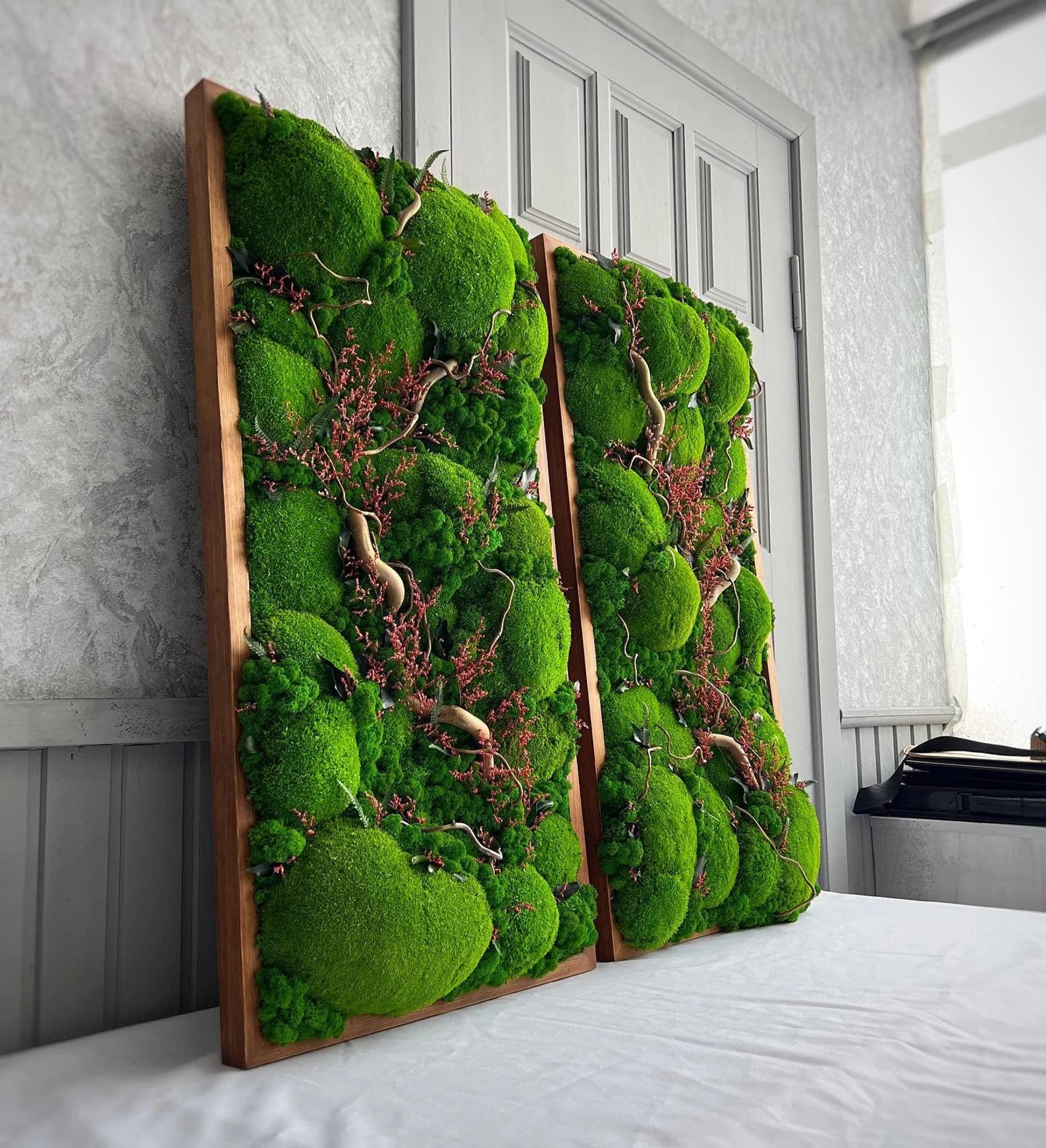Royal Ball Moss Wall Art with Japanese Willow Branches β Preserved Plant Decor-1