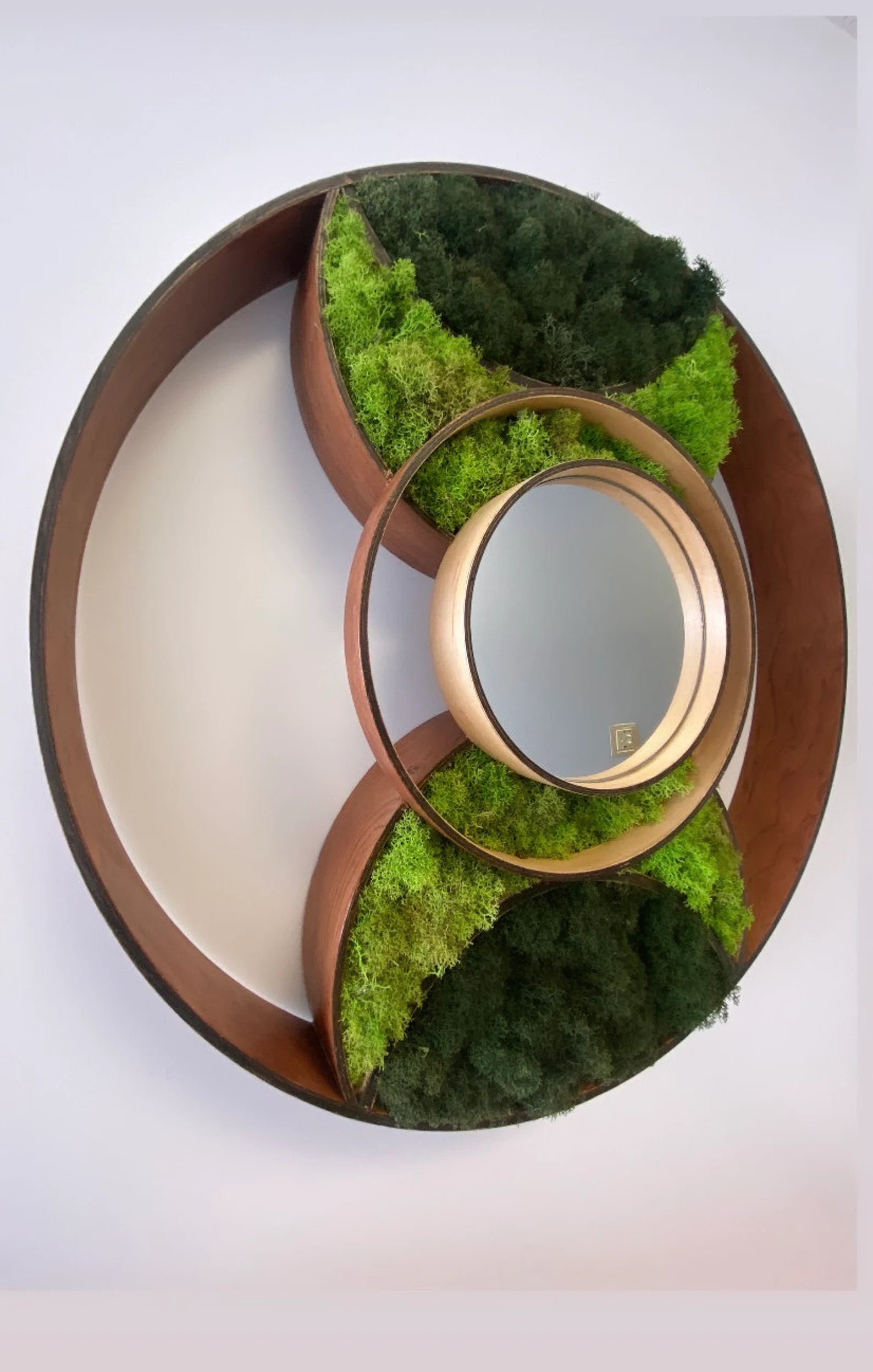 Bubinga Wood Moss Mirror – 24” Eclipse Wall Art for Modern Home Decor