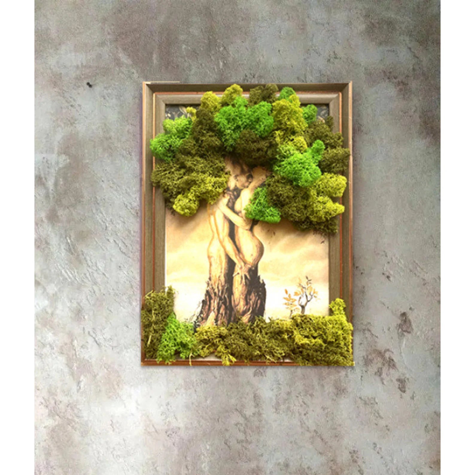 Wall Moss Picture – Tree of Life Couple Love Art, Framed Wedding & Home Decor Gift