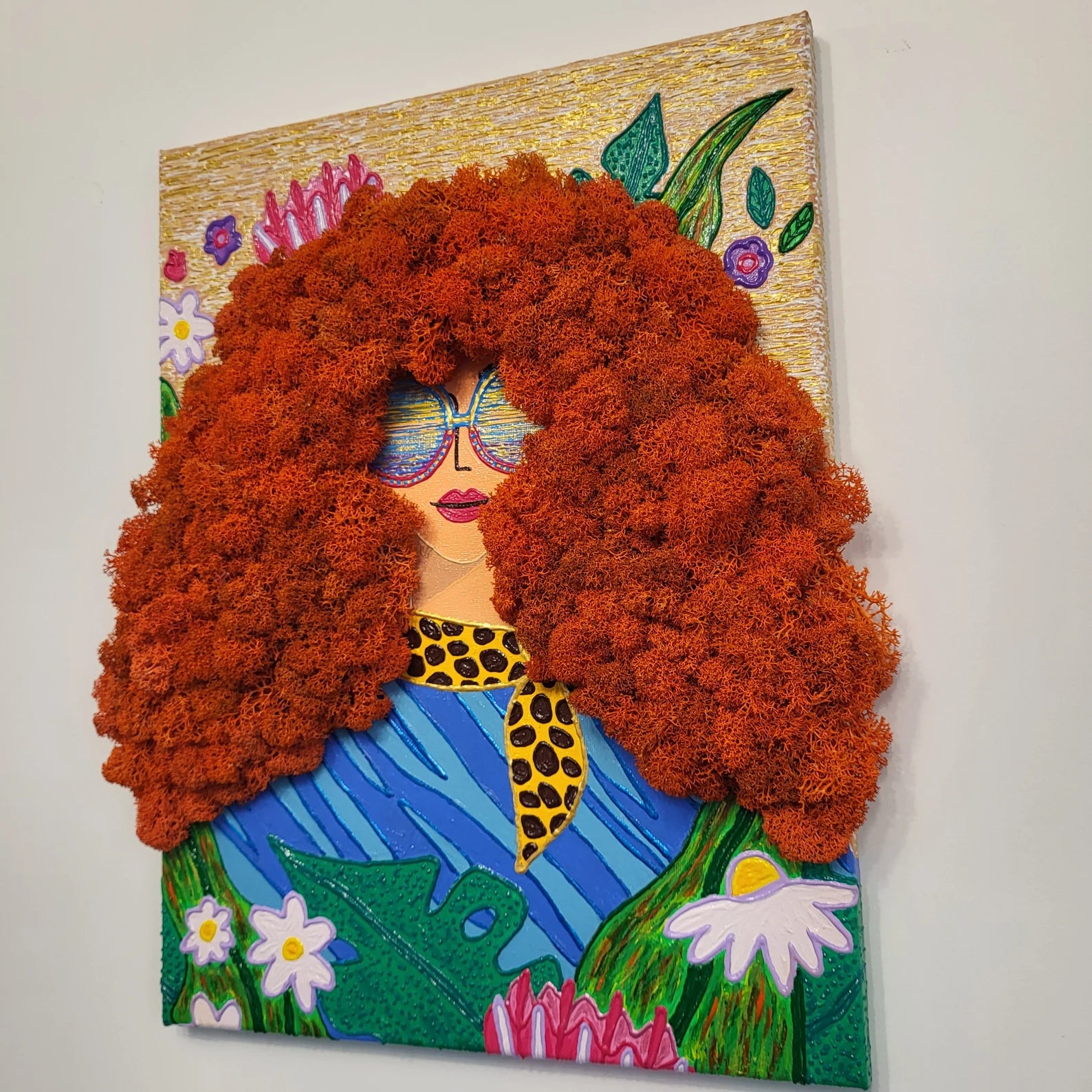 Eco Moss Painting | Red-Haired Woman Portrait Wall Hanging Decor