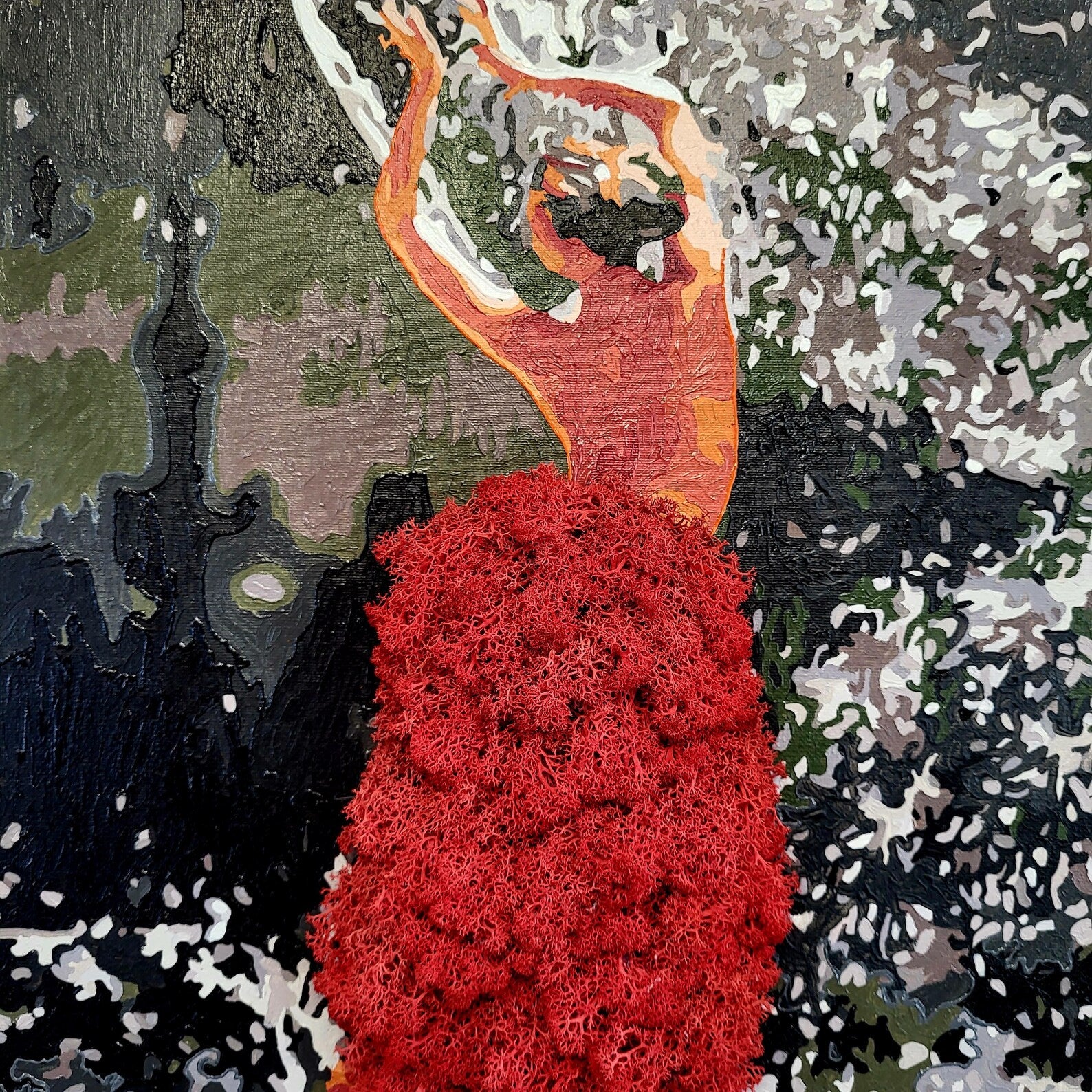 Dynamic Moss Painting “Water Dance” – Woman’s Portrait Wall Art | Eco-Friendly Colored Moss Decor | Unique Handmade Inspirational Gift