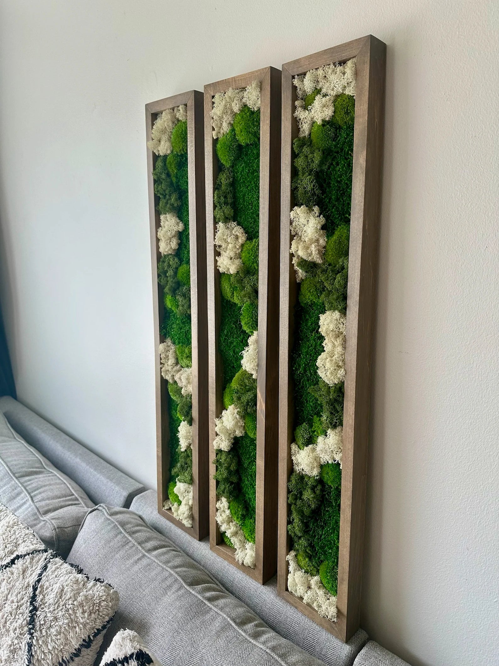 Moss Wall Art – Preserved Green Reindeer & Sheet Moss in Large Rectangle Wood Frame, Single or Four-Panel Set