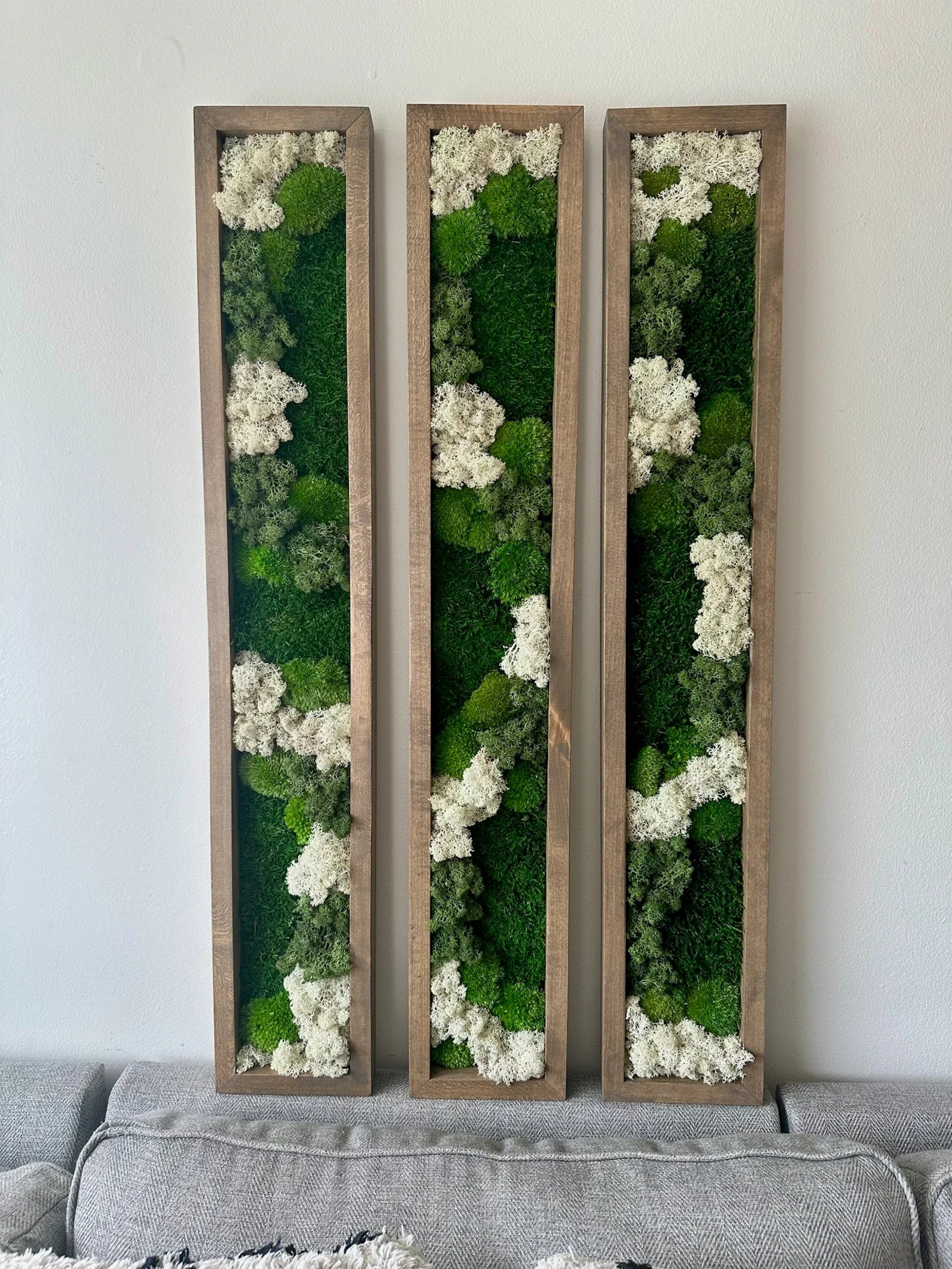 Moss Wall Art – Preserved Green Reindeer & Sheet Moss in Large Rectangle Wood Frame, Single or Four-Panel Set