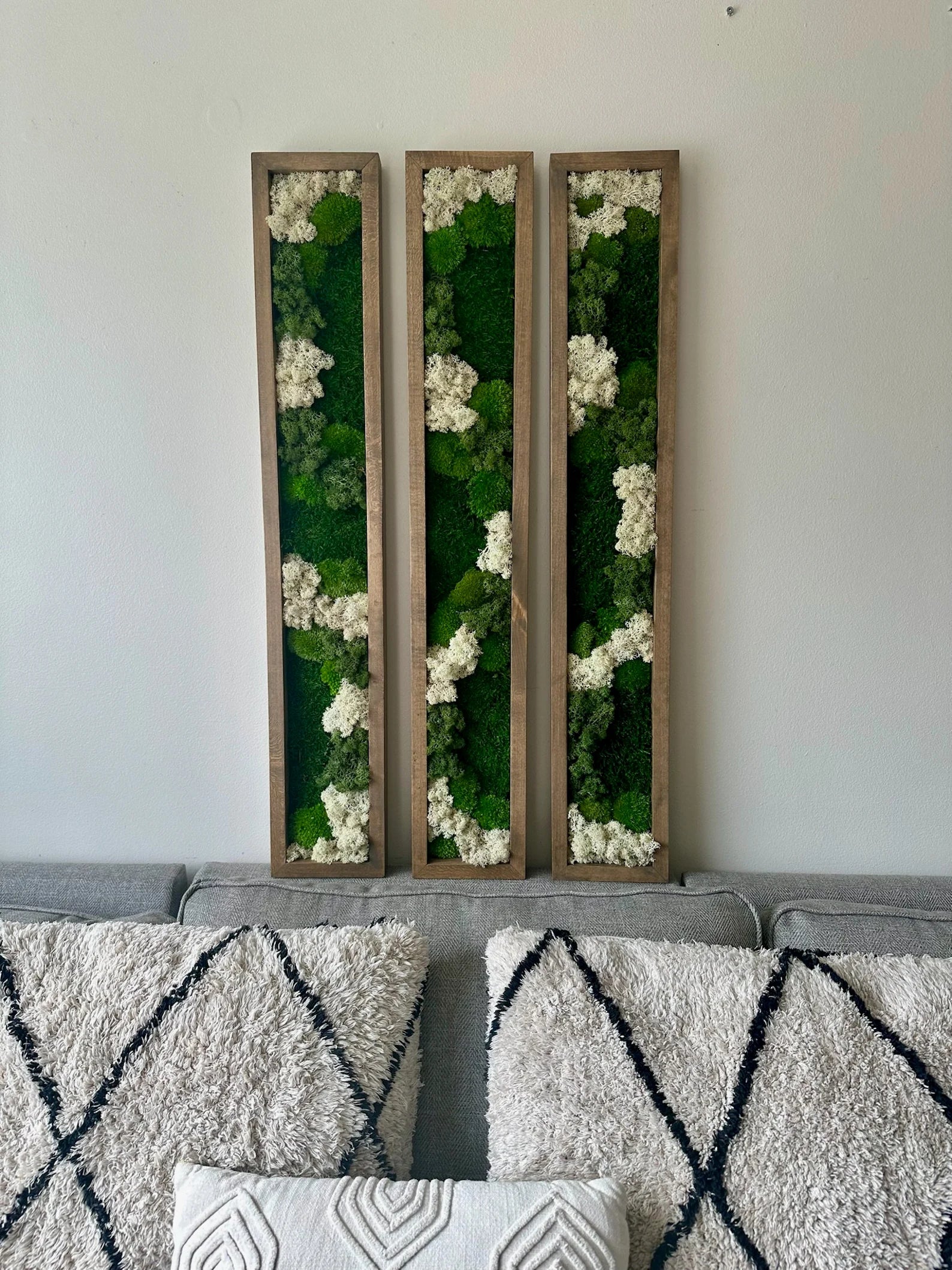 Moss Wall Art – Preserved Green Reindeer & Sheet Moss in Large Rectangle Wood Frame, Single or Four-Panel Set