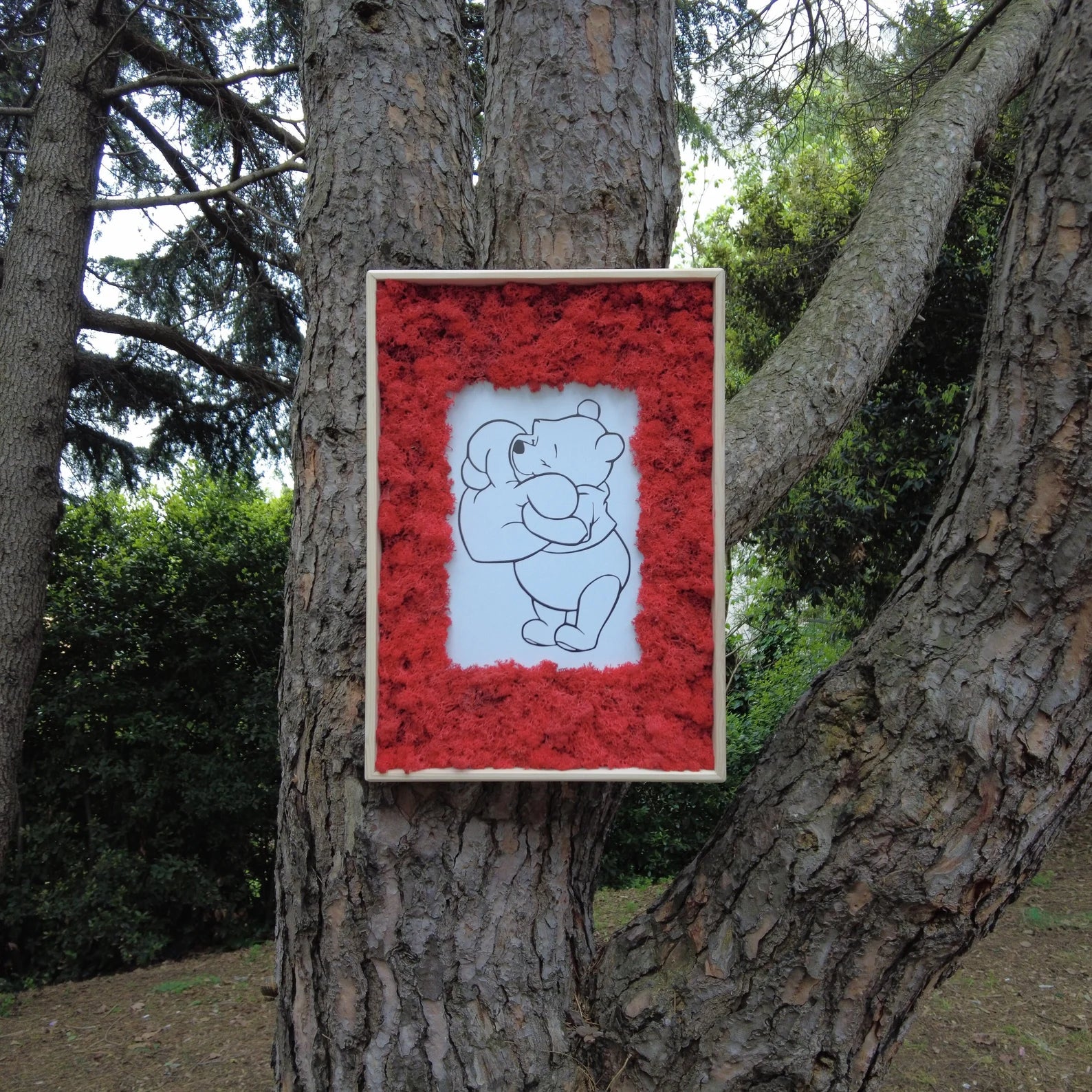 Moss Wall Decor – Wooden Framed Moss Art Panel, Natural Reindeer Moss Heart Design, Real Plant Wall Art, Handmade Home Decor, Winnie Inspired Cartoon Style