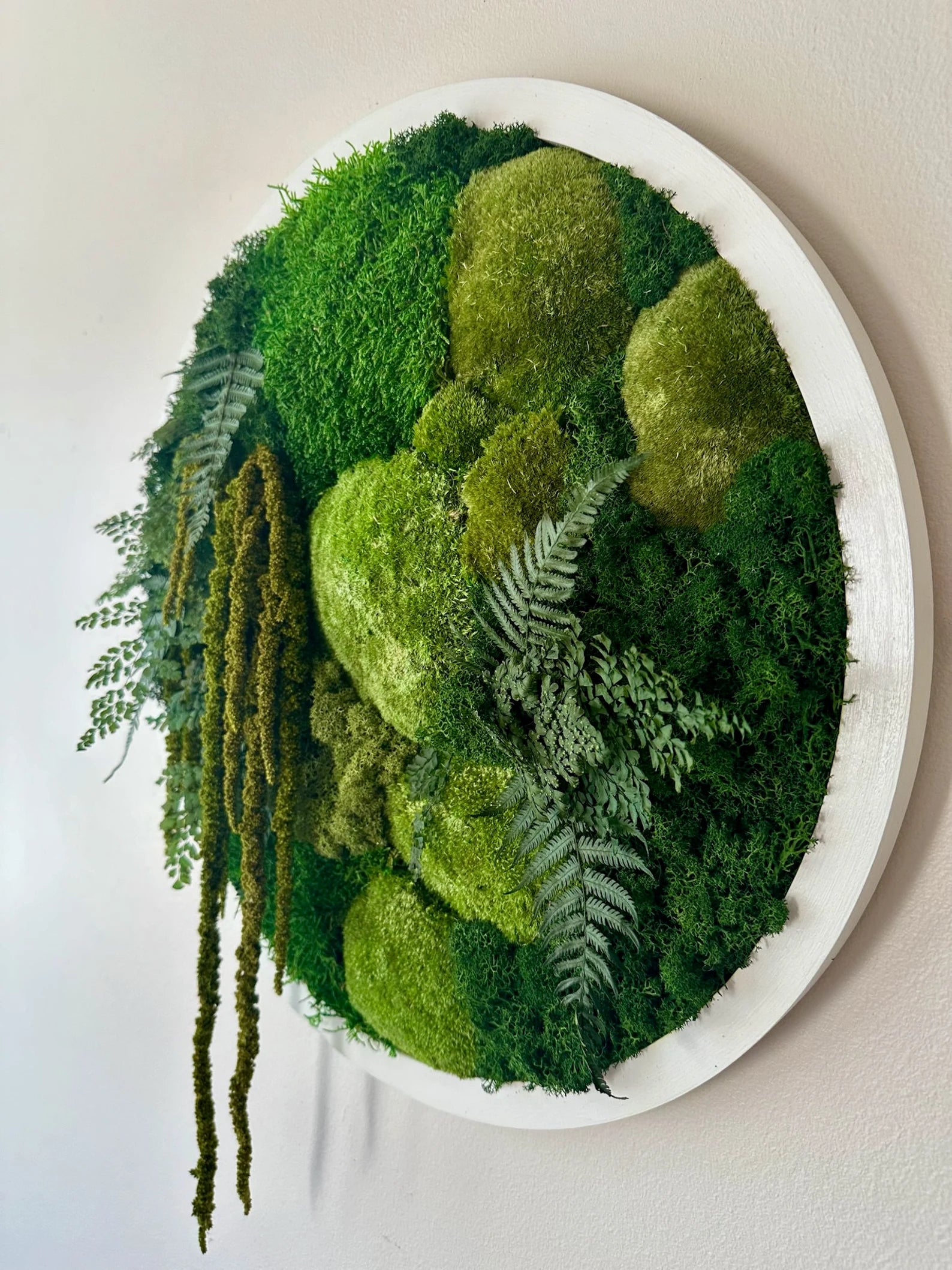 Round Moss Wall Art – 20" Circle Frame with Preserved Reindeer & Sheet Moss