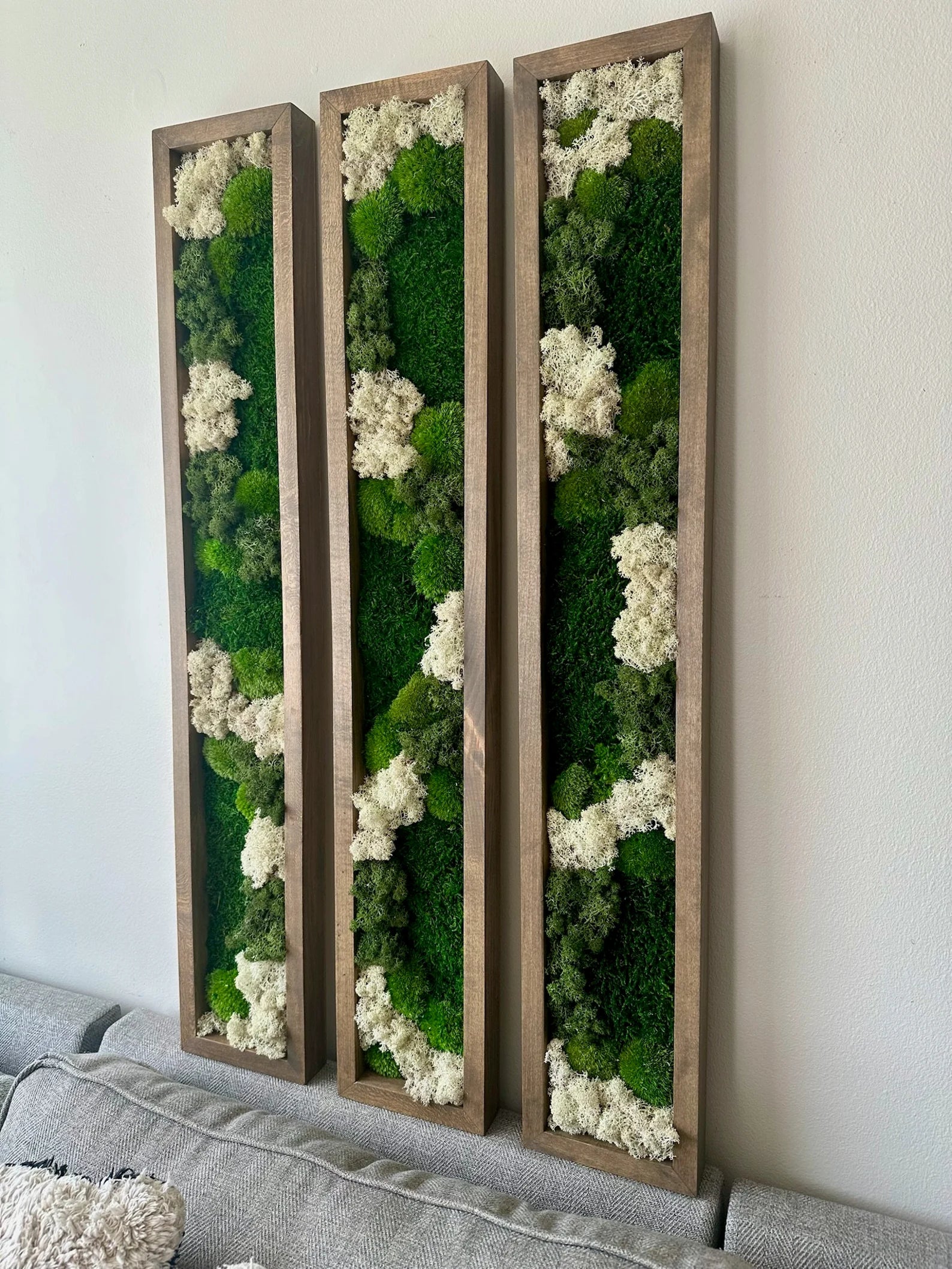 Moss Wall Art – Preserved Green Reindeer & Sheet Moss in Large Rectangle Wood Frame, Single or Four-Panel Set