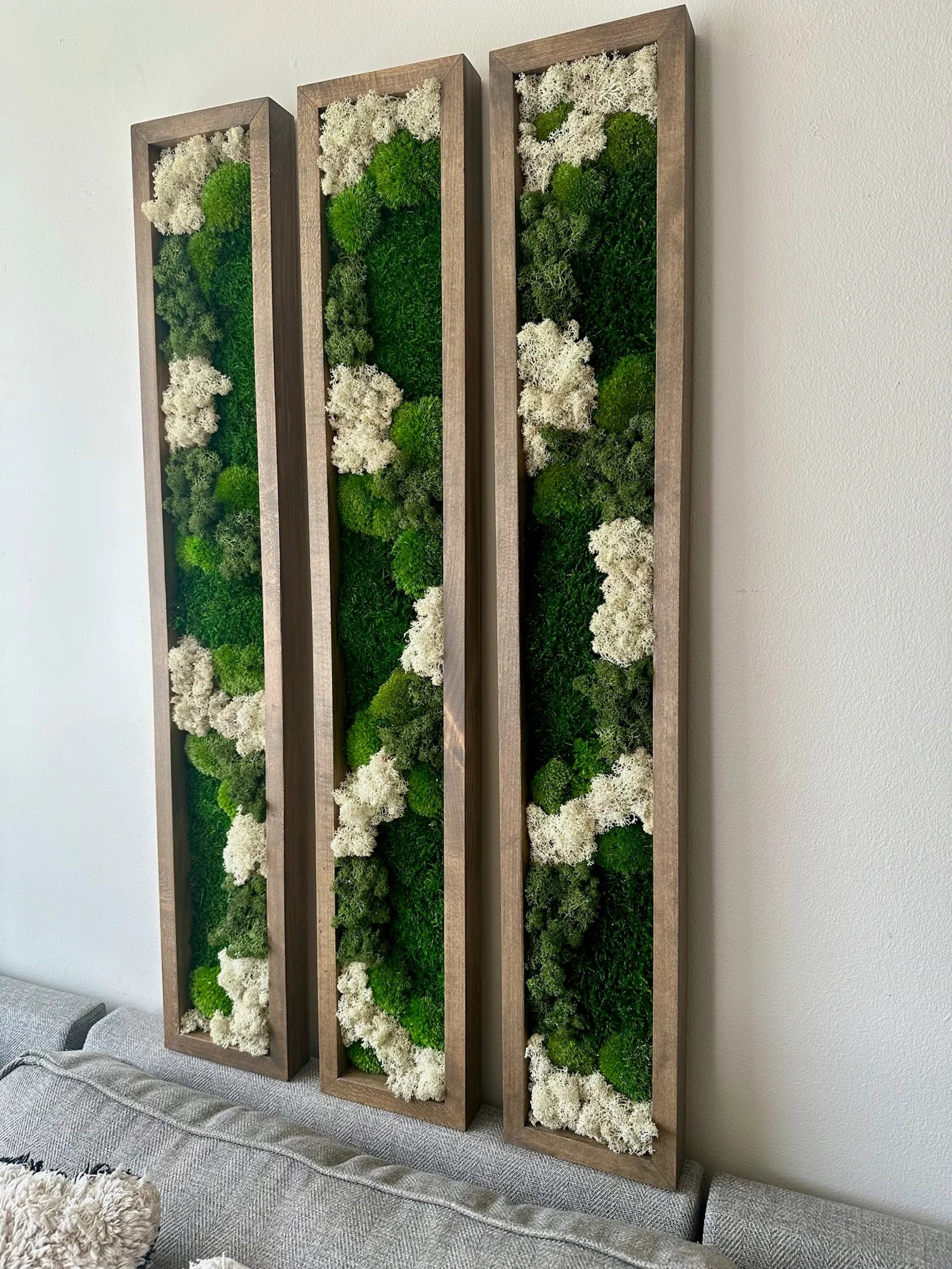 Moss Wall Art – Preserved Green Reindeer & Sheet Moss in Large Rectangle Wood Frame, Single or Four-Panel Set