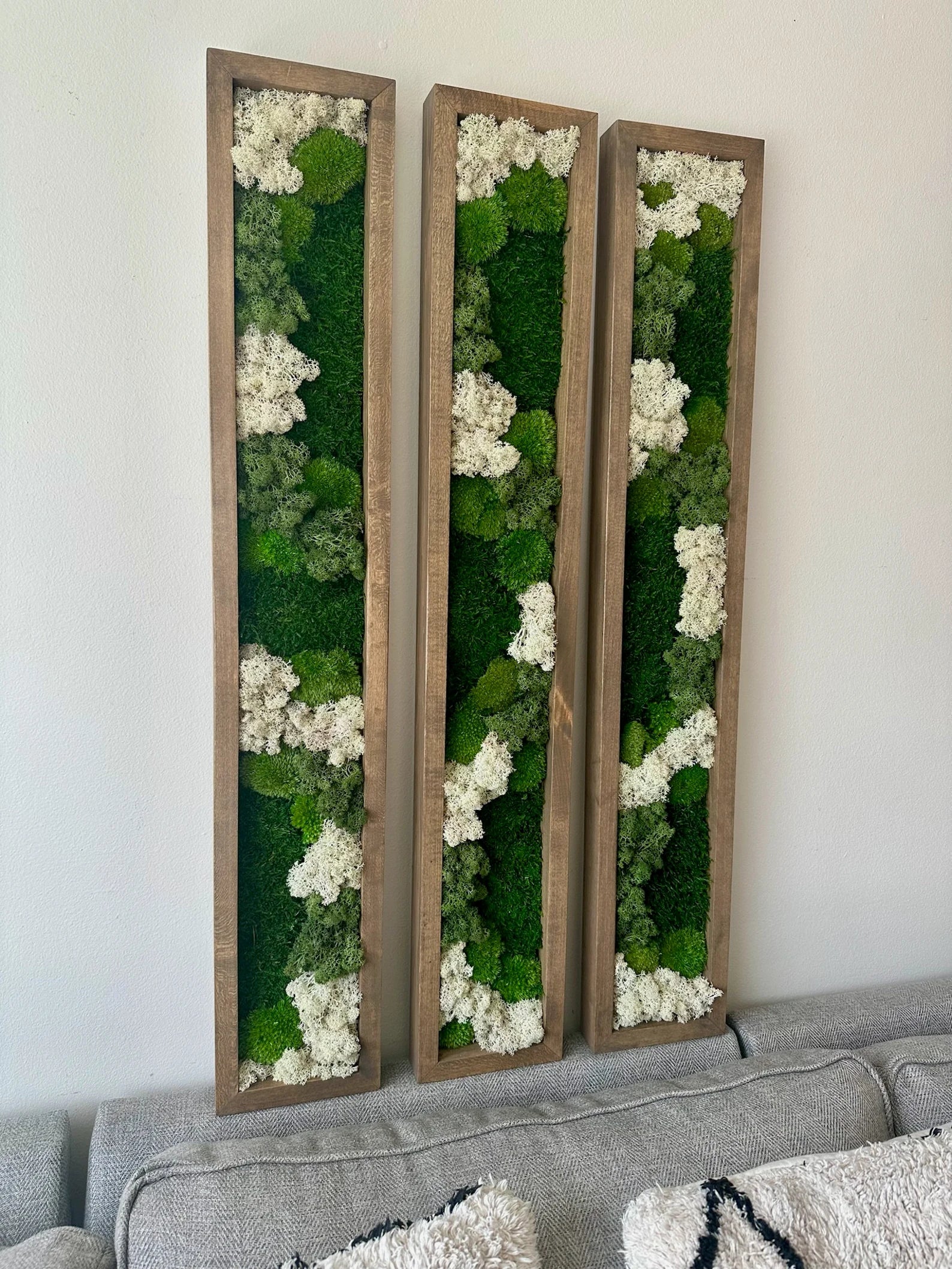 Moss Wall Art – Preserved Green Reindeer & Sheet Moss in Large Rectangle Wood Frame, Single or Four-Panel Set