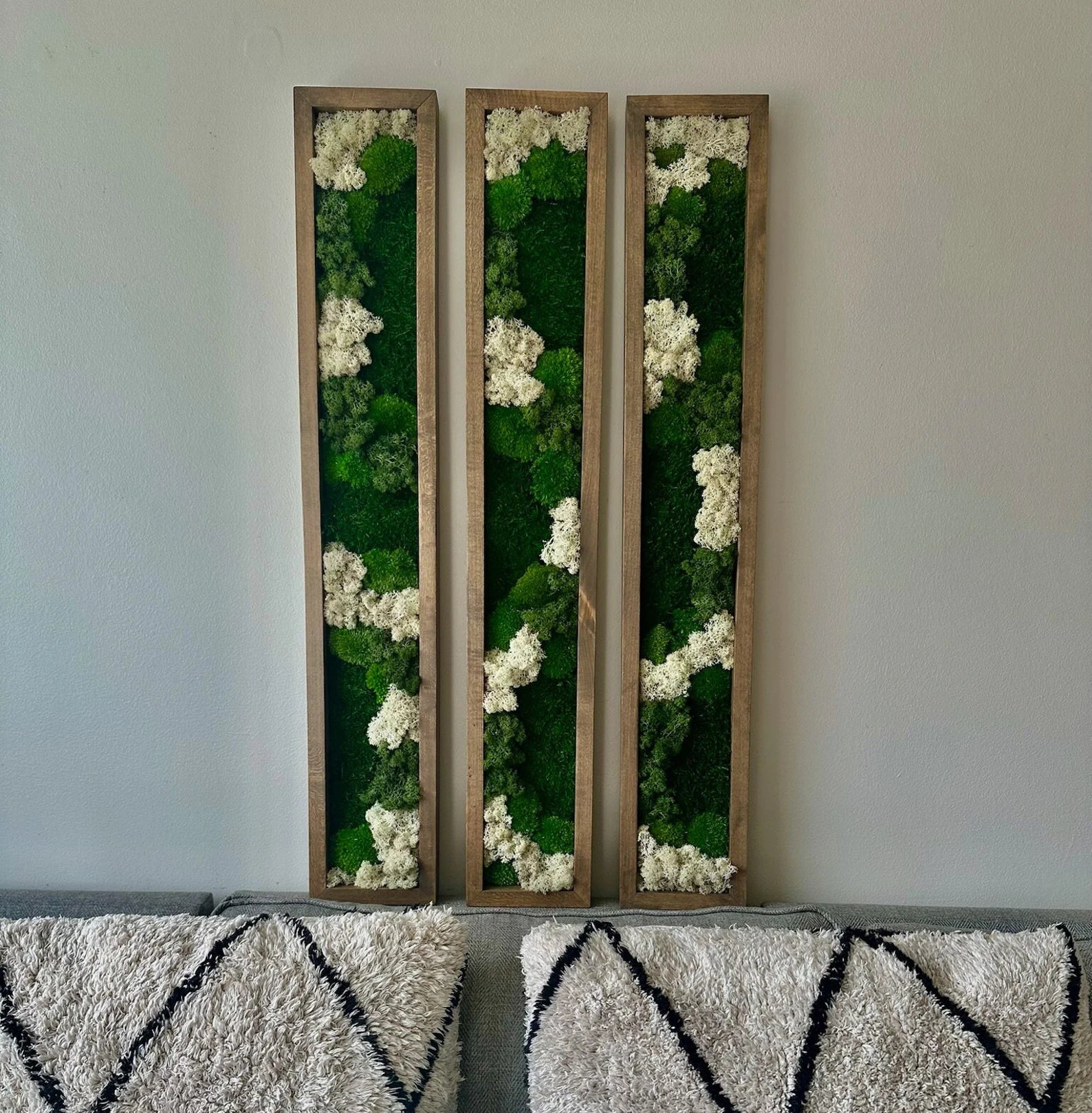 Moss Wall Art – Preserved Green Reindeer & Sheet Moss in Large Rectangle Wood Frame, Single or Four-Panel Set