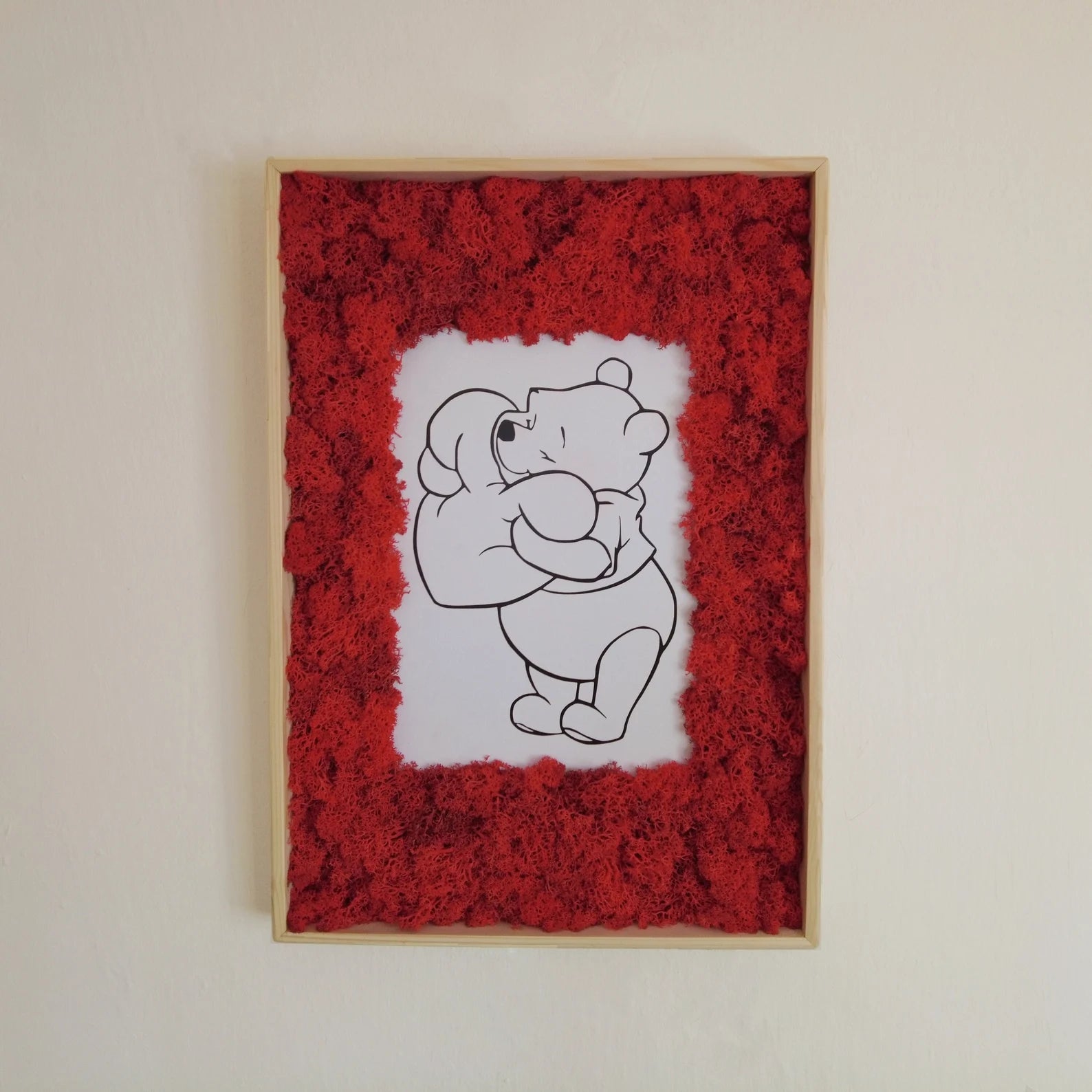 Moss Wall Decor – Wooden Framed Moss Art Panel, Natural Reindeer Moss Heart Design, Real Plant Wall Art, Handmade Home Decor, Winnie Inspired Cartoon Style